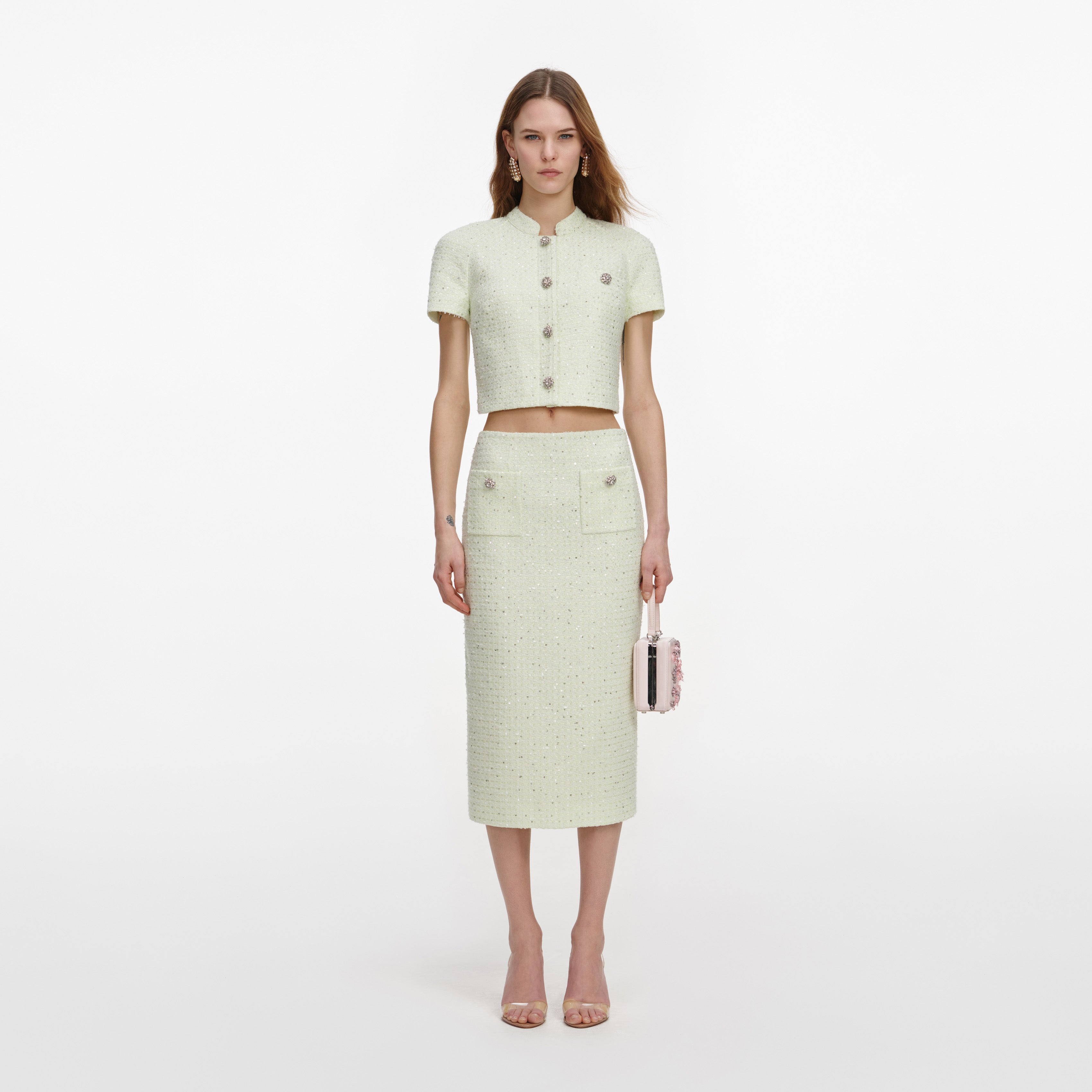 Lime Boucle Midi Skirt – self-portrait-US