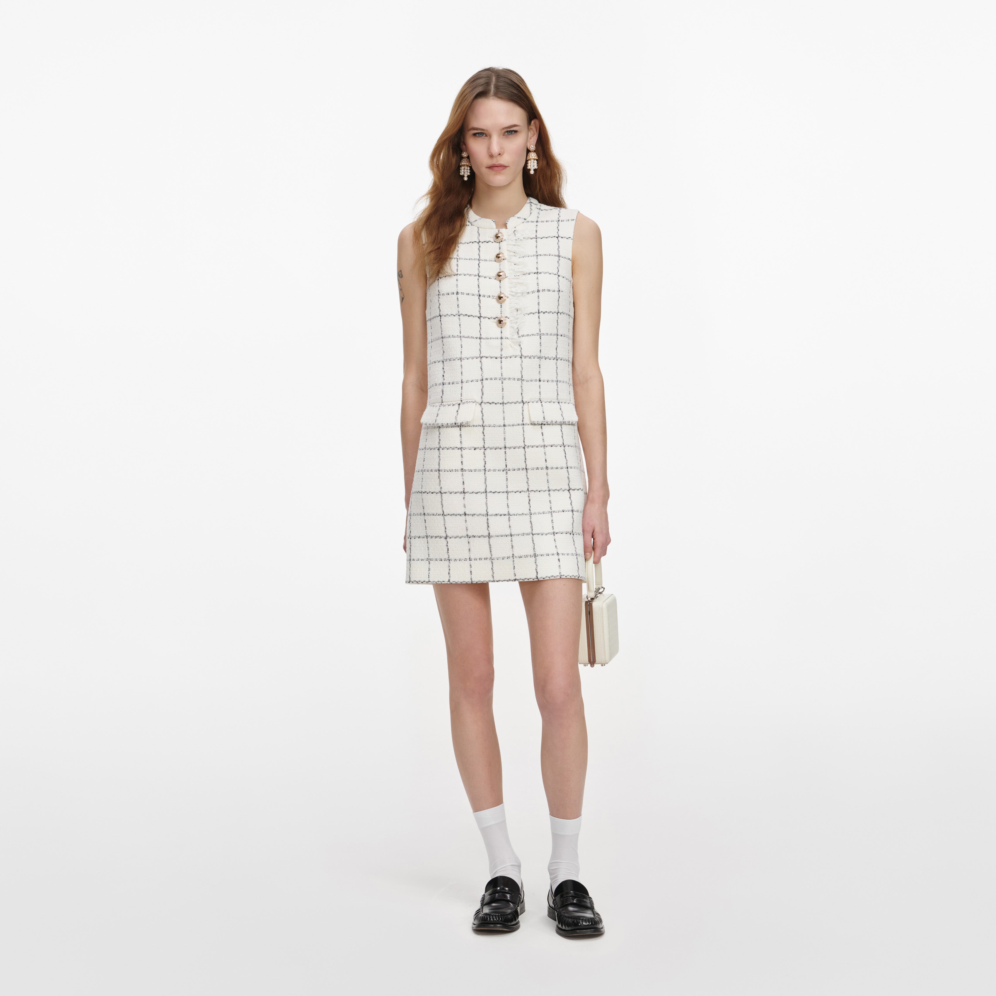 Check Boucle Lace Trim Mini Dress – self-portrait-US