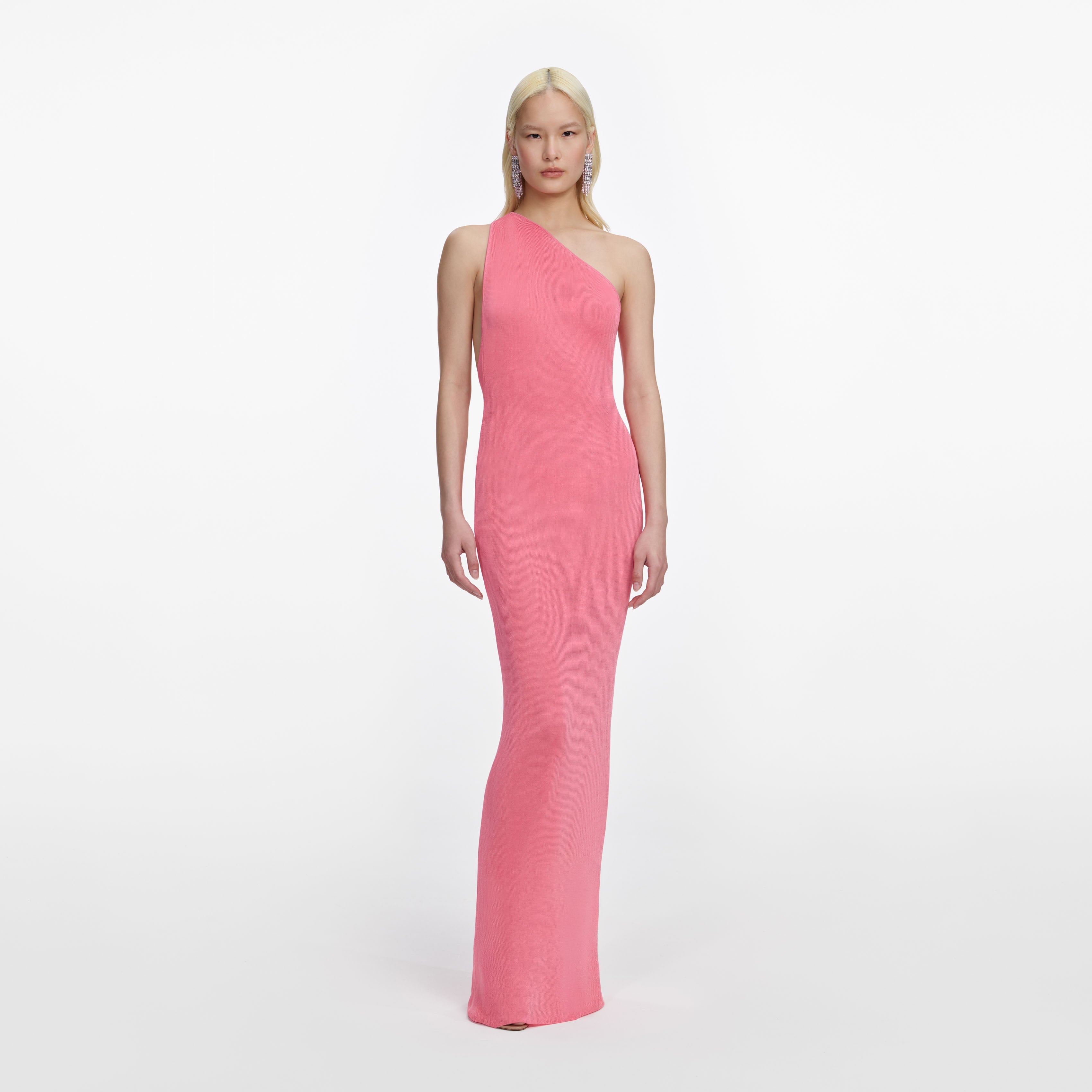self-portrait - Pink Viscose Knit One Shoulder Maxi Dress - L self-portrait - Pink Viscose Knit One Shoulder Maxi Dress - L