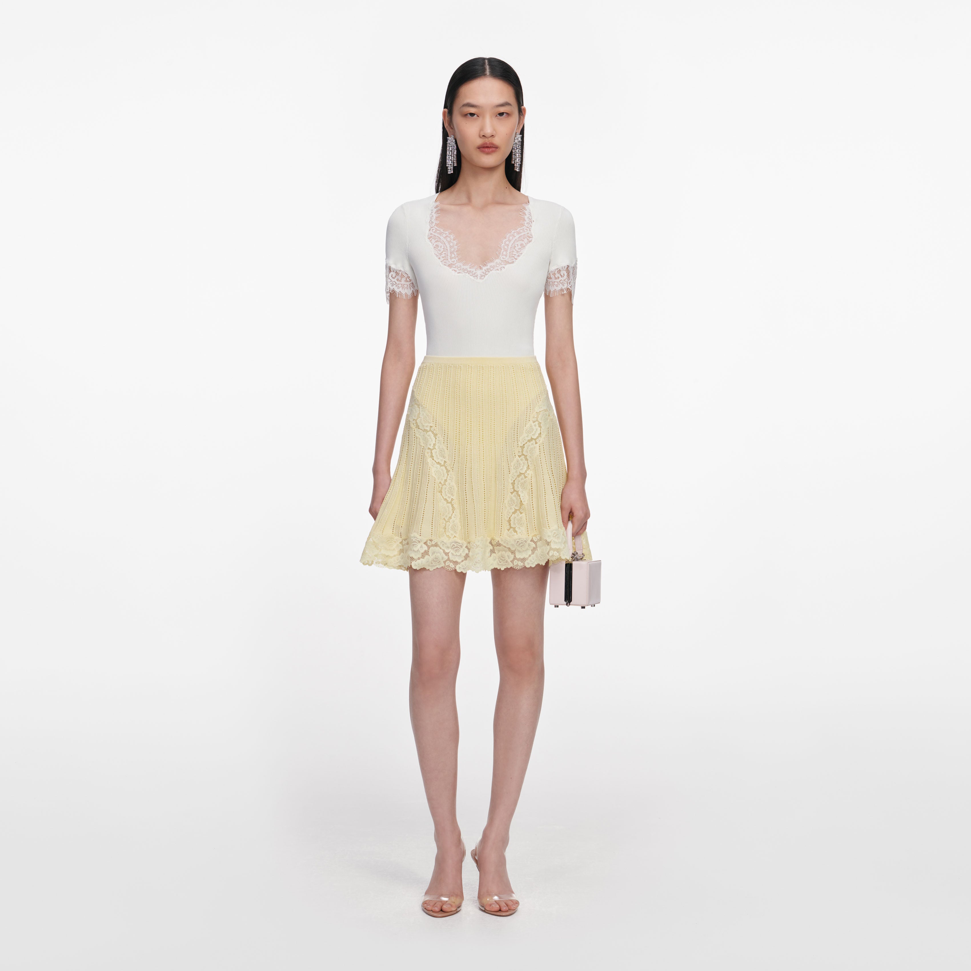 Yellow Pointelle Knit Mini Skirt – self-portrait-US