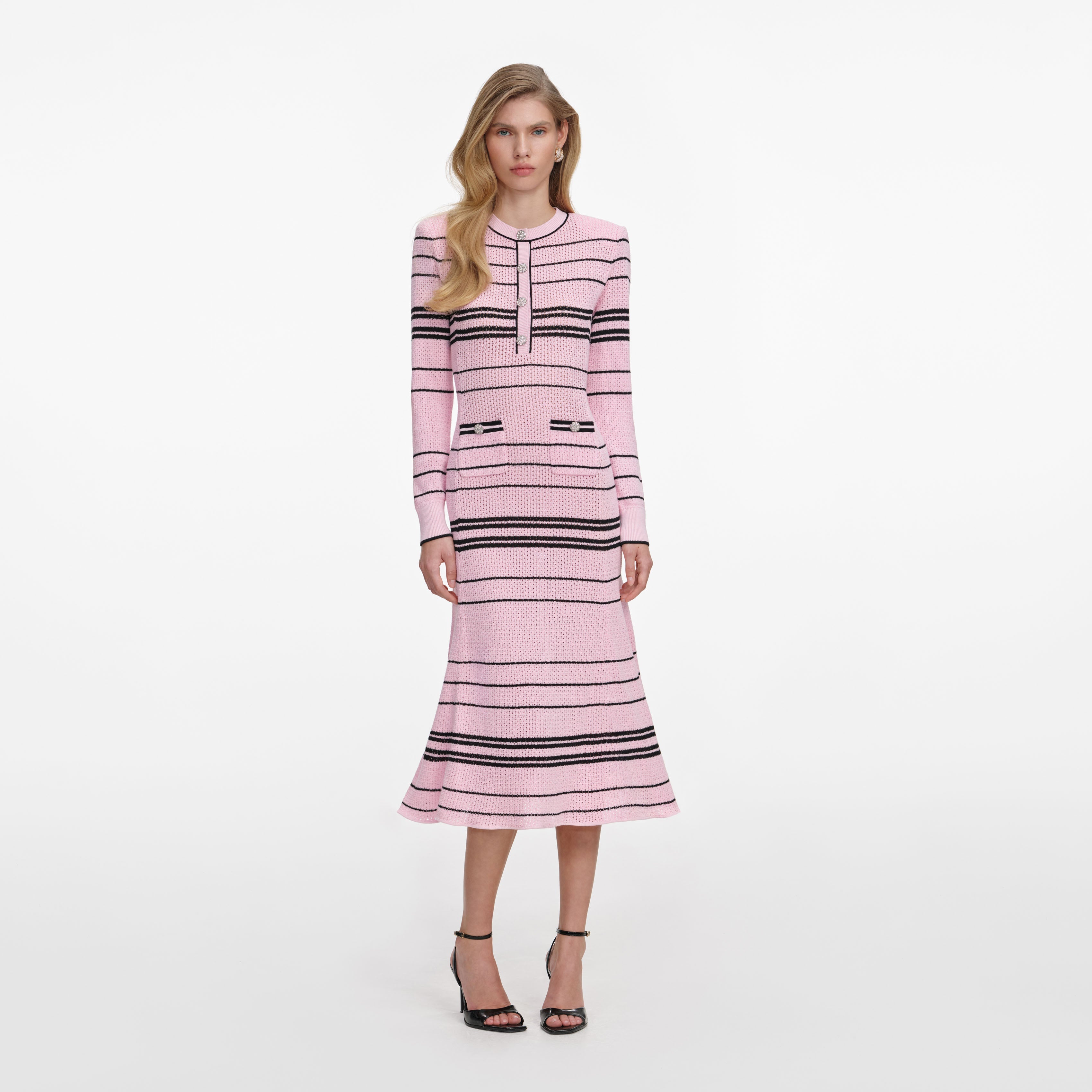 self portrait pink knit dress self-portrait - Pink Viscose Knit Midi Dress