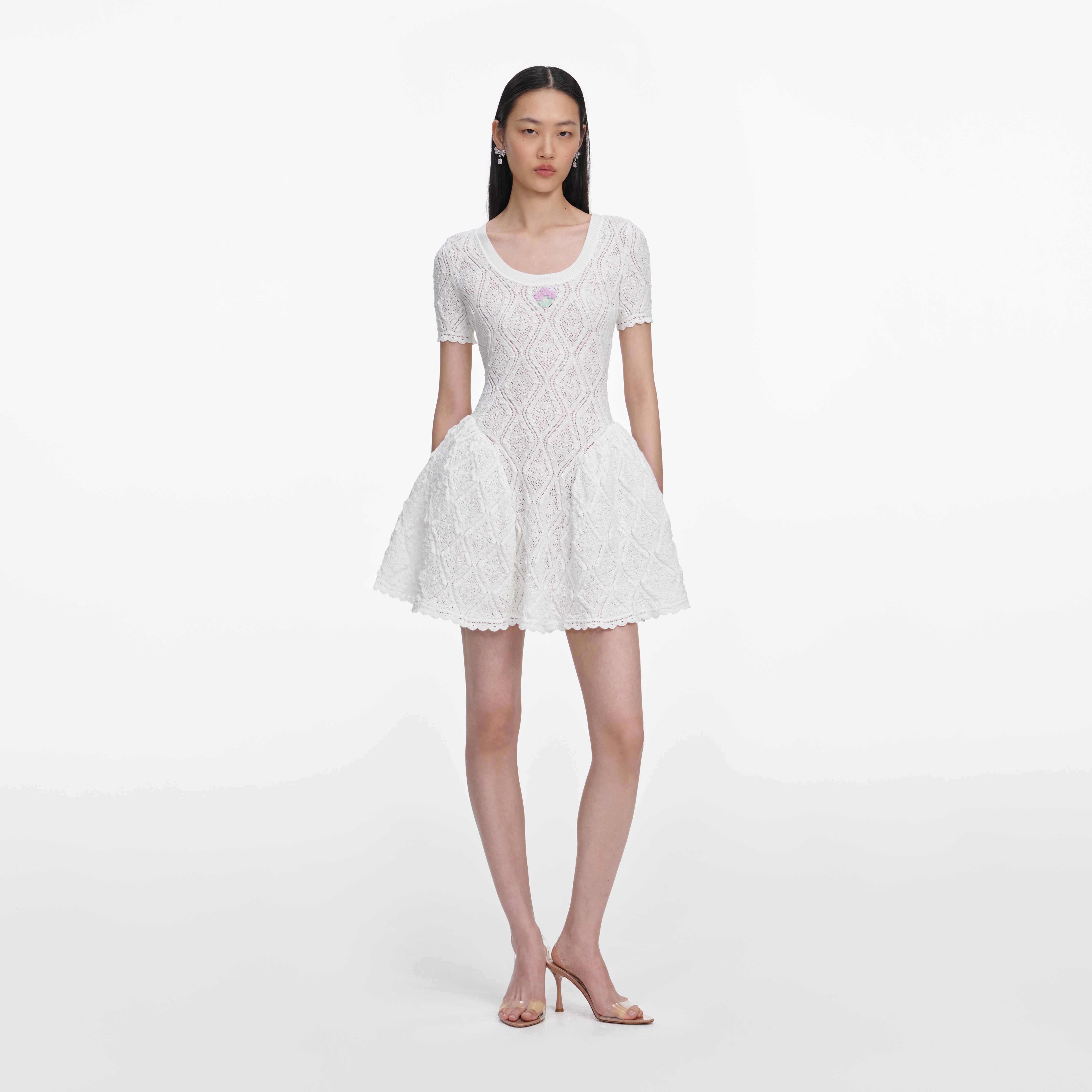 self portrait pointelle knit mini dress Self-Portrait White Polyester Casual M defined fitted silhouette and Size:XL 17-17.5 / 36-37 ss26teepromo Women's High-Heeled Shoes Formal