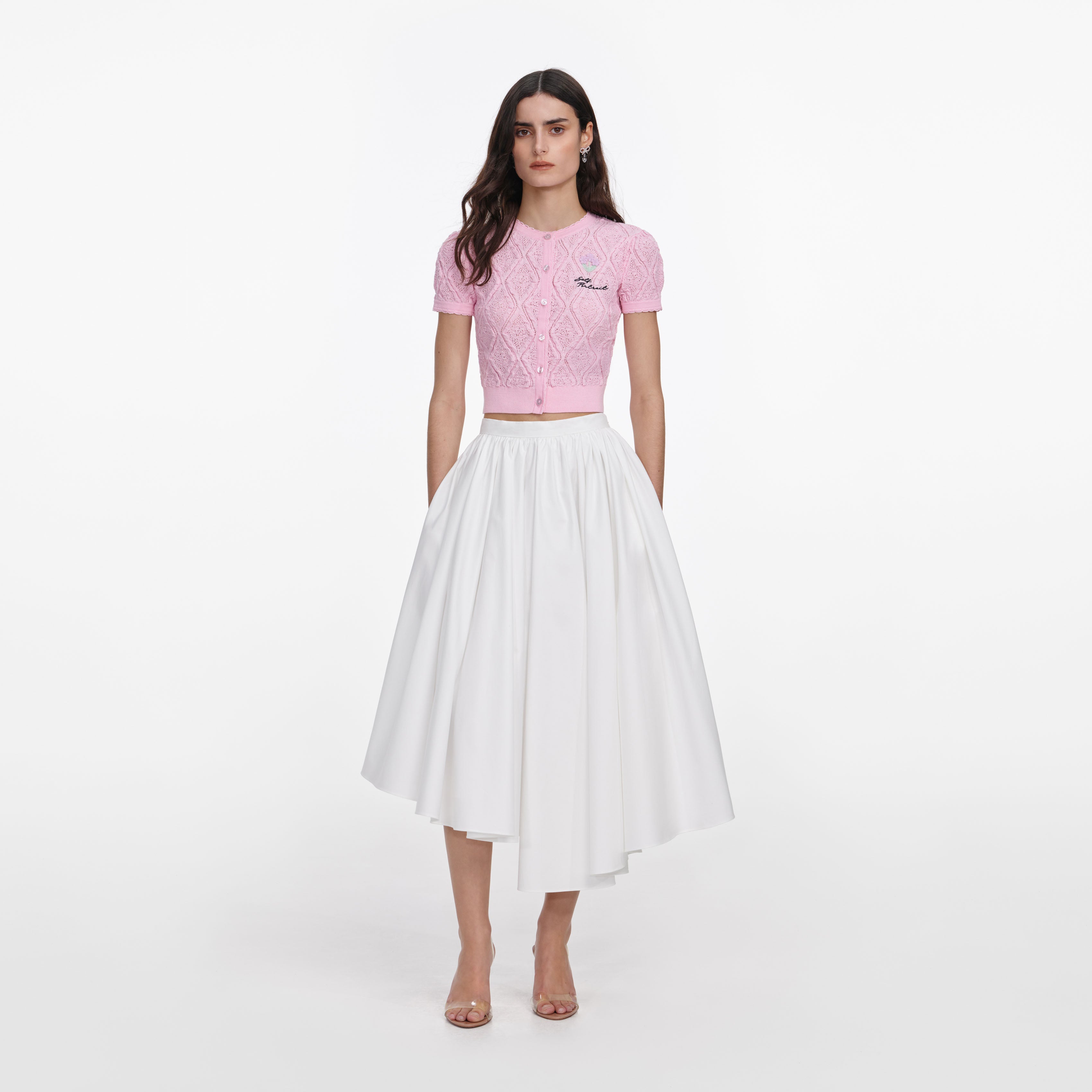 Pink Pointelle Knit Top – self-portrait-US