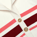 Cream Stripe Viscose Knit Button Top