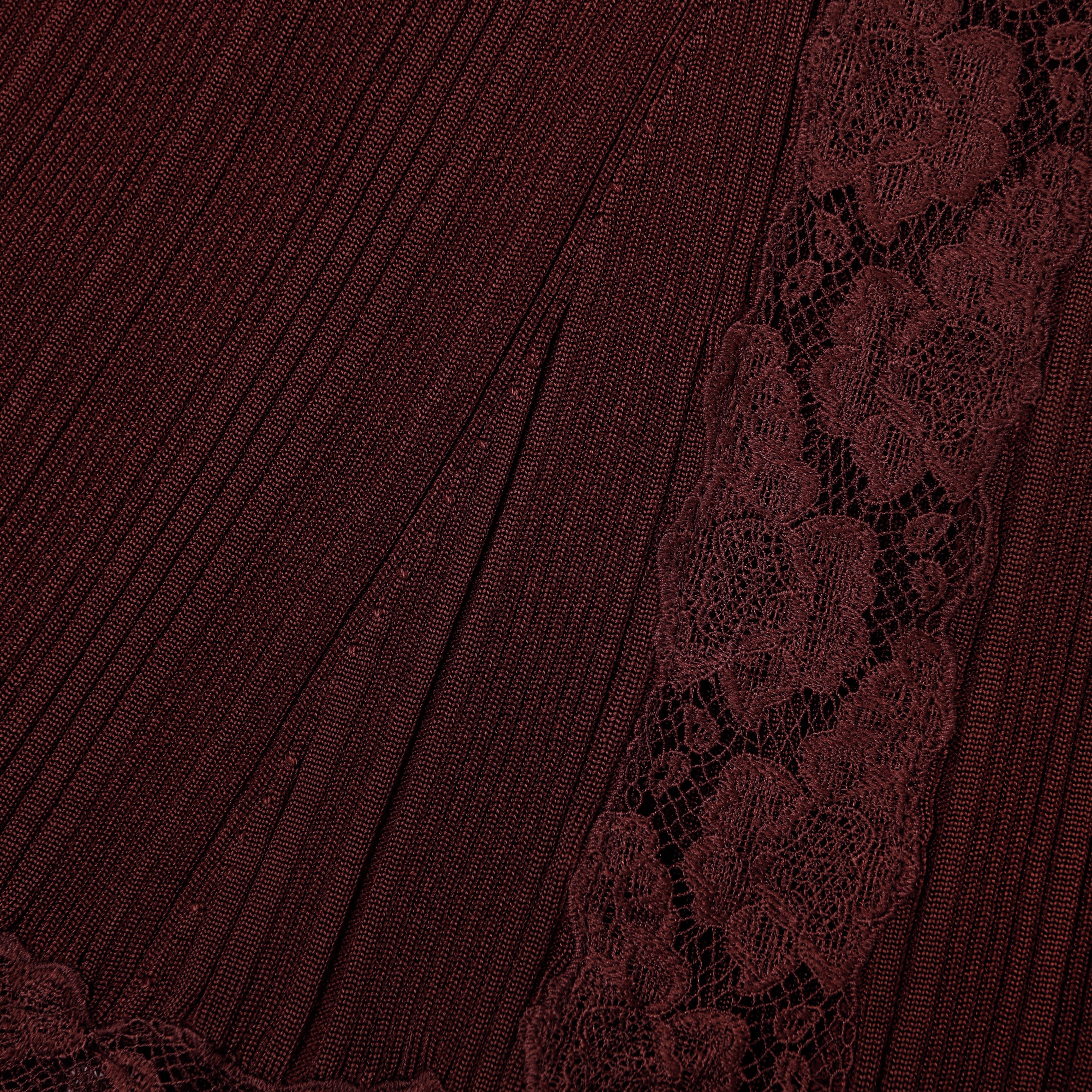 Burgundy Knit Lace Insert Midi Dress