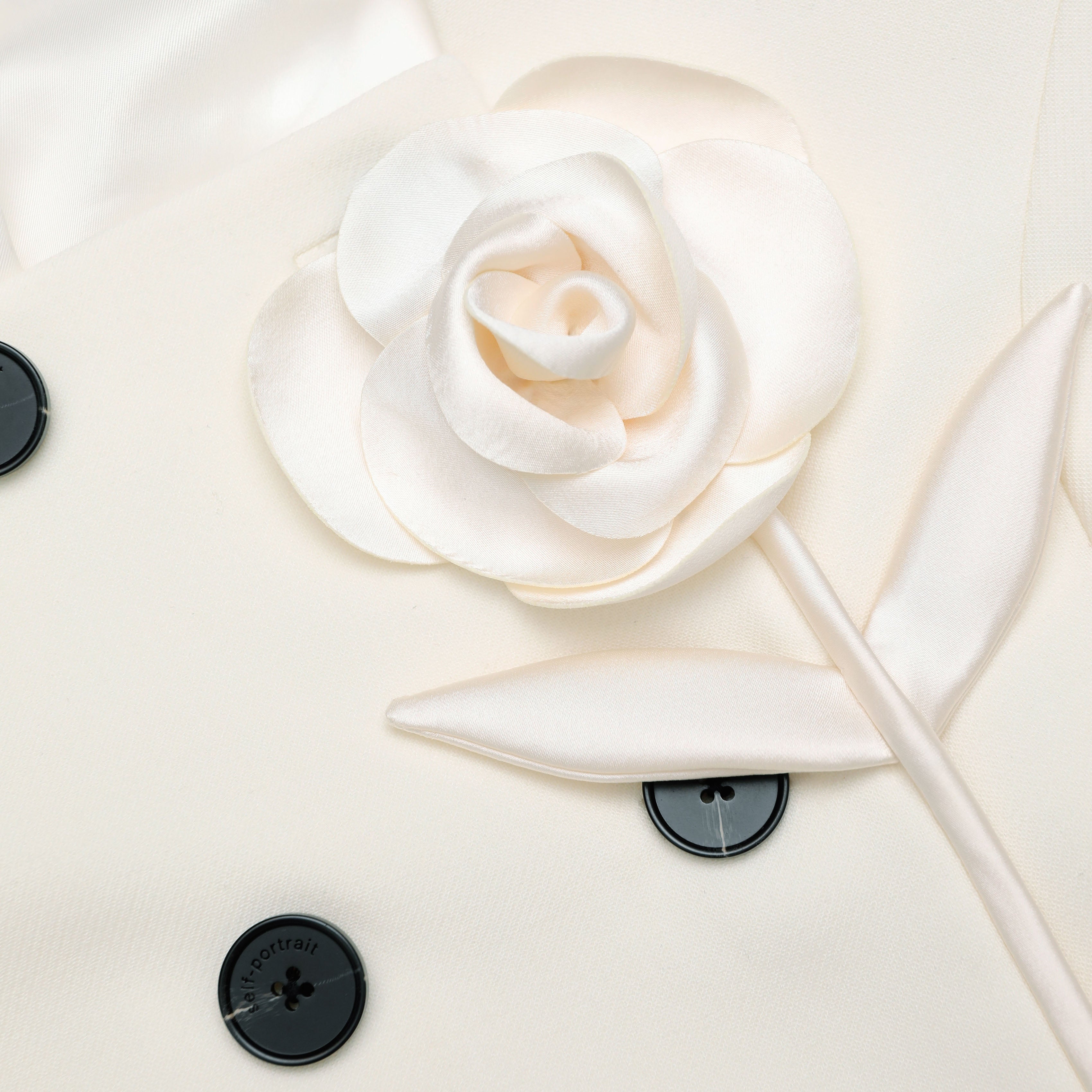 Cream 3D Flower Tailored Midi Dress