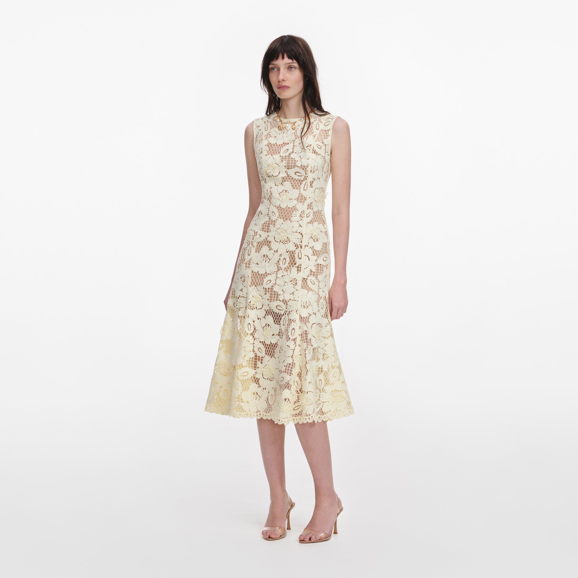 Yellow Crochet Lace Midi Dress