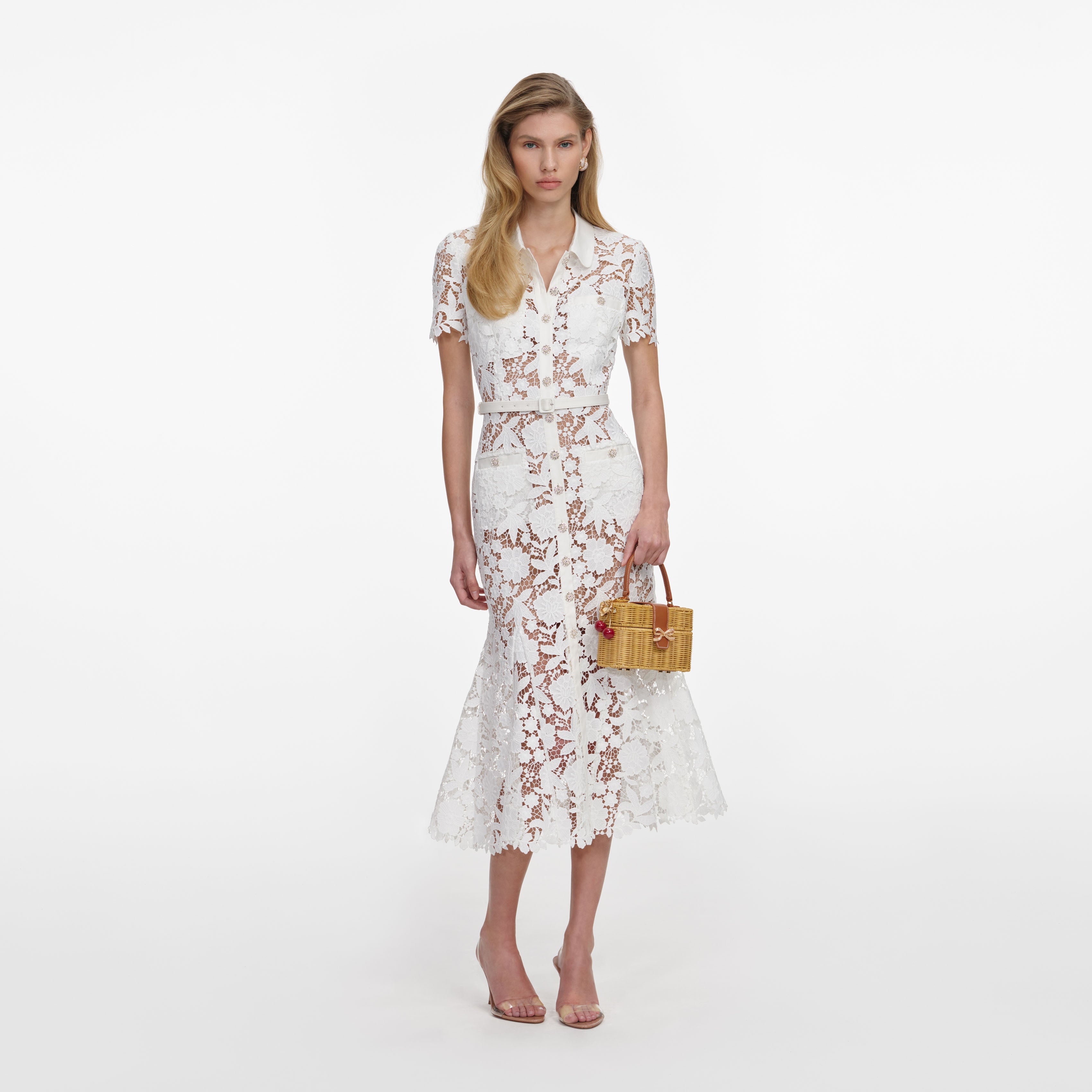 White Lace Collared Midi Dress self-portrait-US White Lace Collared Midi Dress self-portrait-US