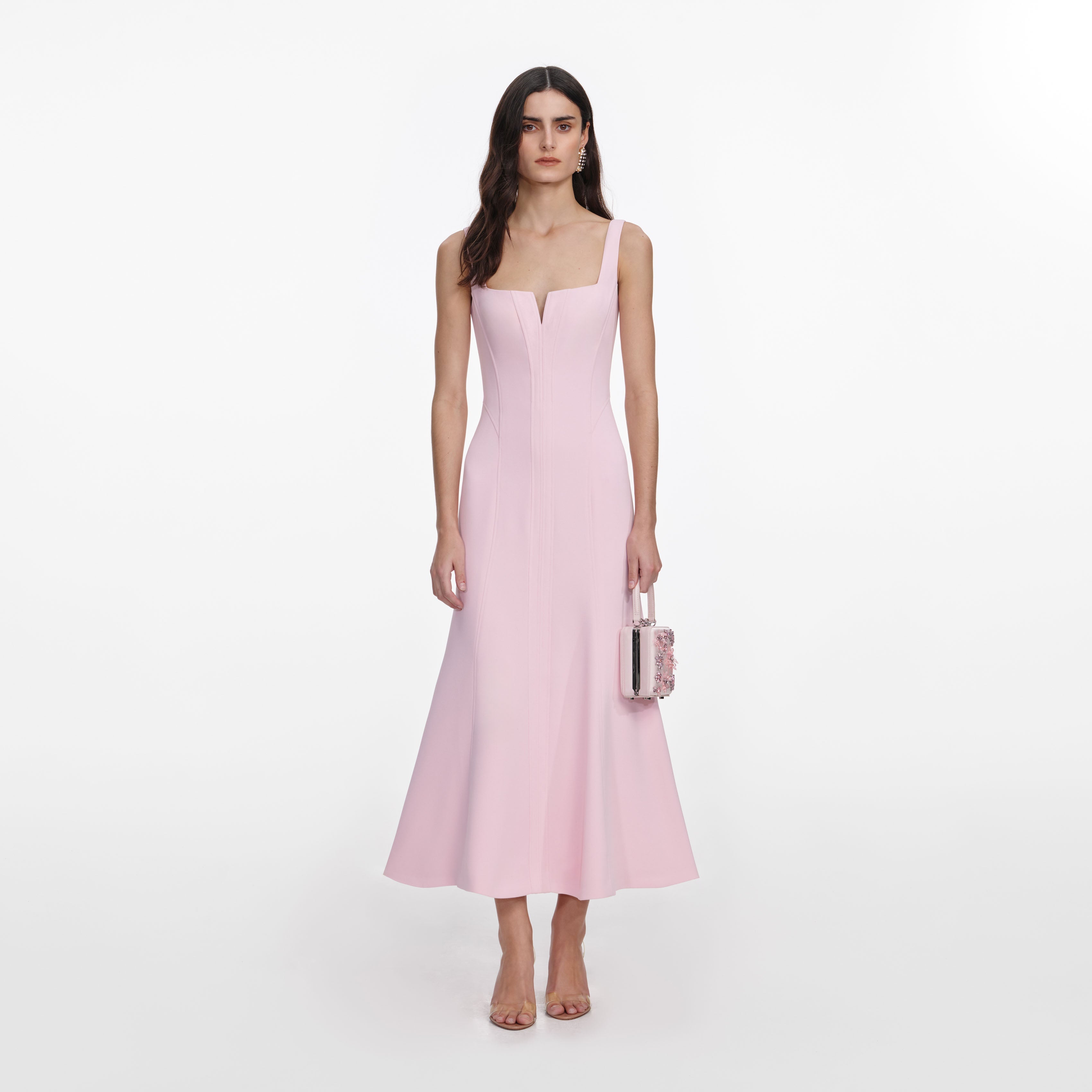 Self-Portrait - Pink Crepe Midi Dress