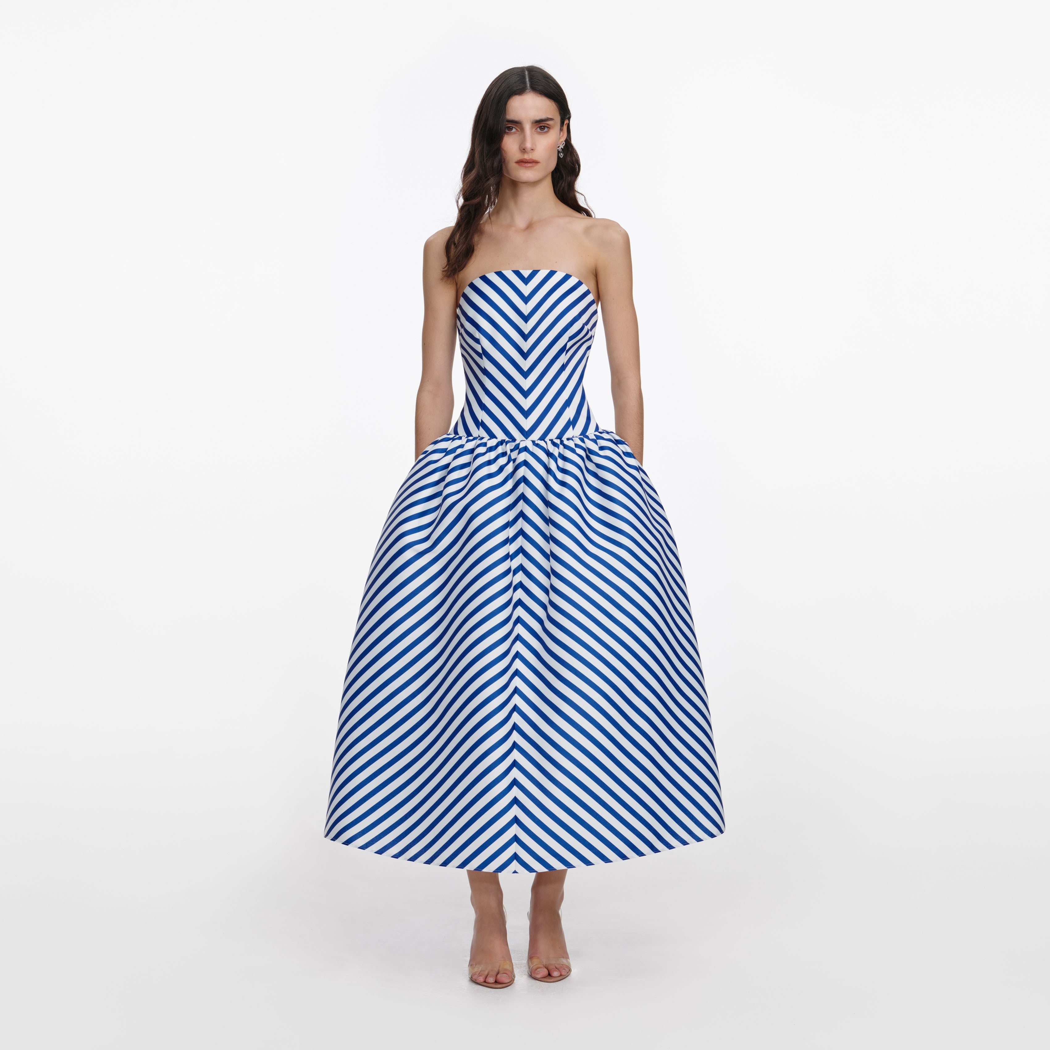 Navy Stripe Taffeta Midi Dress self-portrait-US Navy Stripe Taffeta Midi Dress self-portrait-US