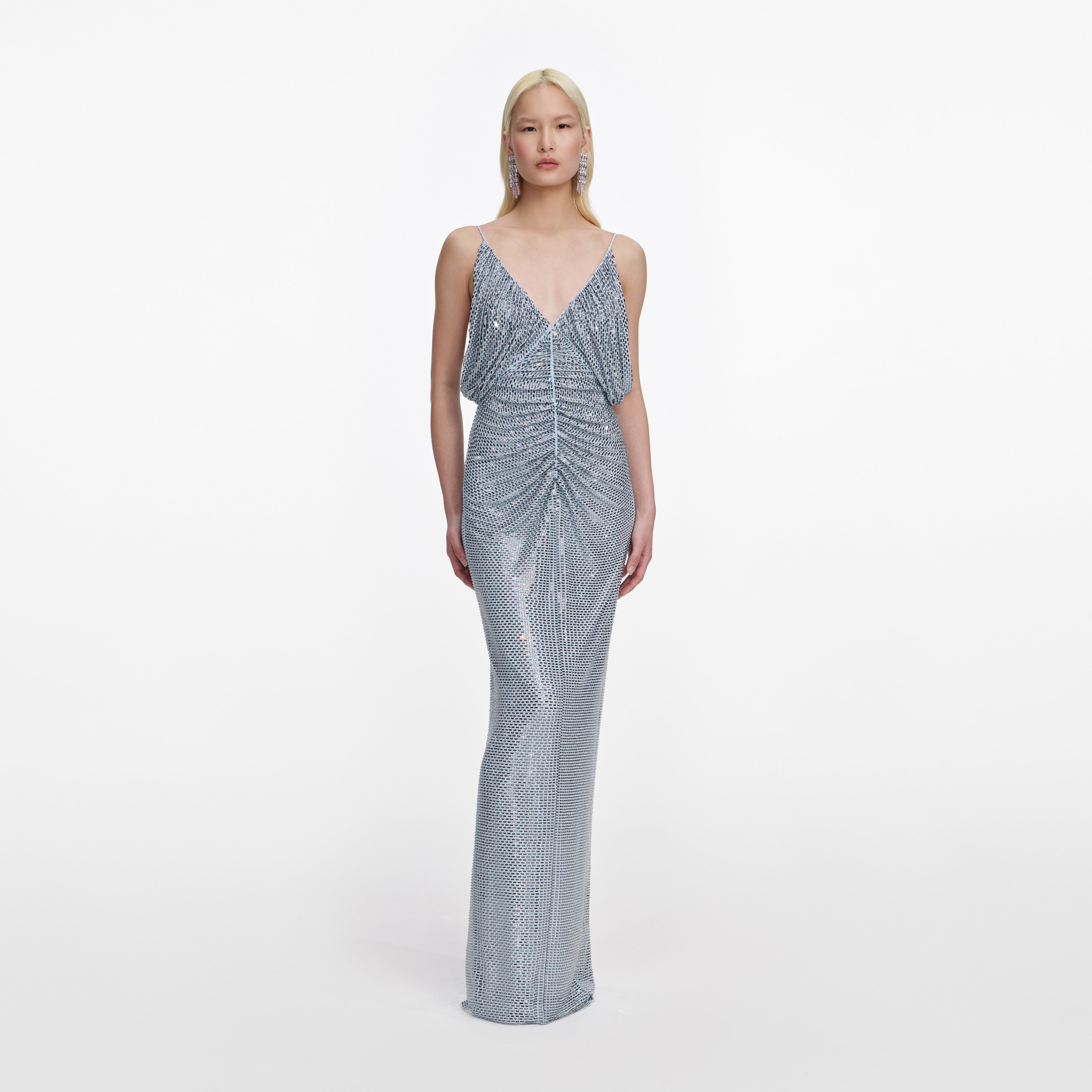 maxi rhinestone dress self-portrait - Blue Rhinestone Mesh Maxi Dress