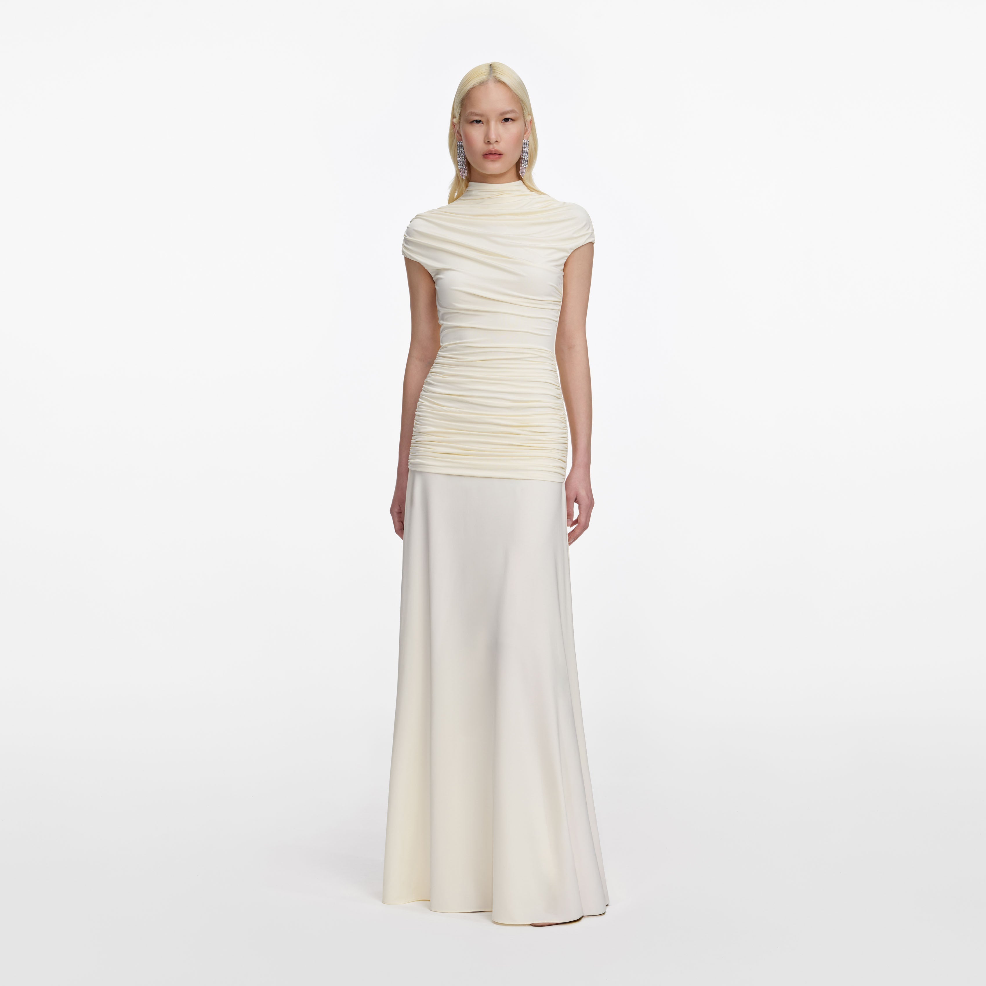 self-portrait - Yellow Jersey Draped Maxi Dress