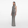 Grey Rhinestone Drape Maxi Dress