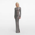 Grey Rhinestone Long Sleeve Maxi Dress