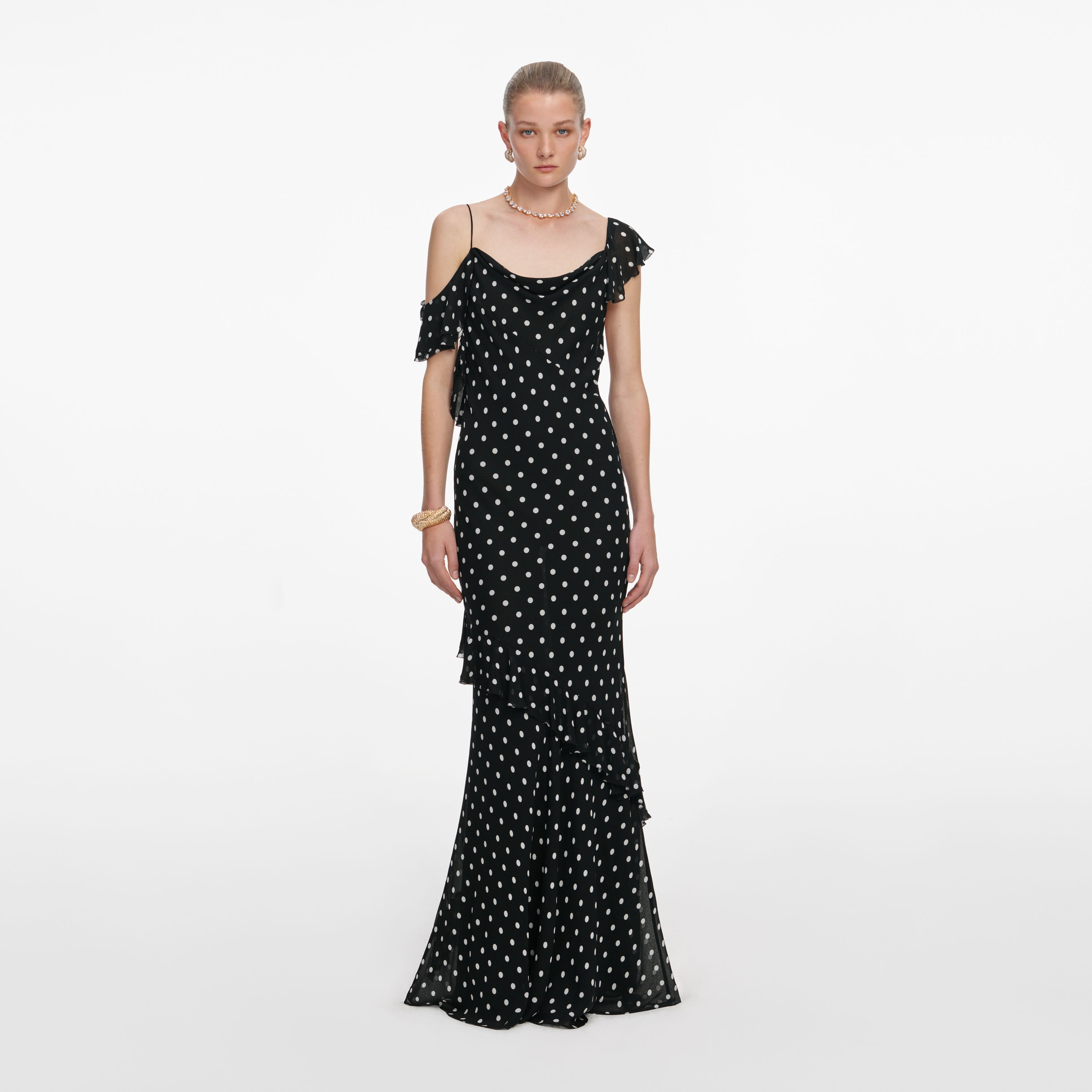 Self-Portrait - Black Polka Dot Georgette Maxi Dress