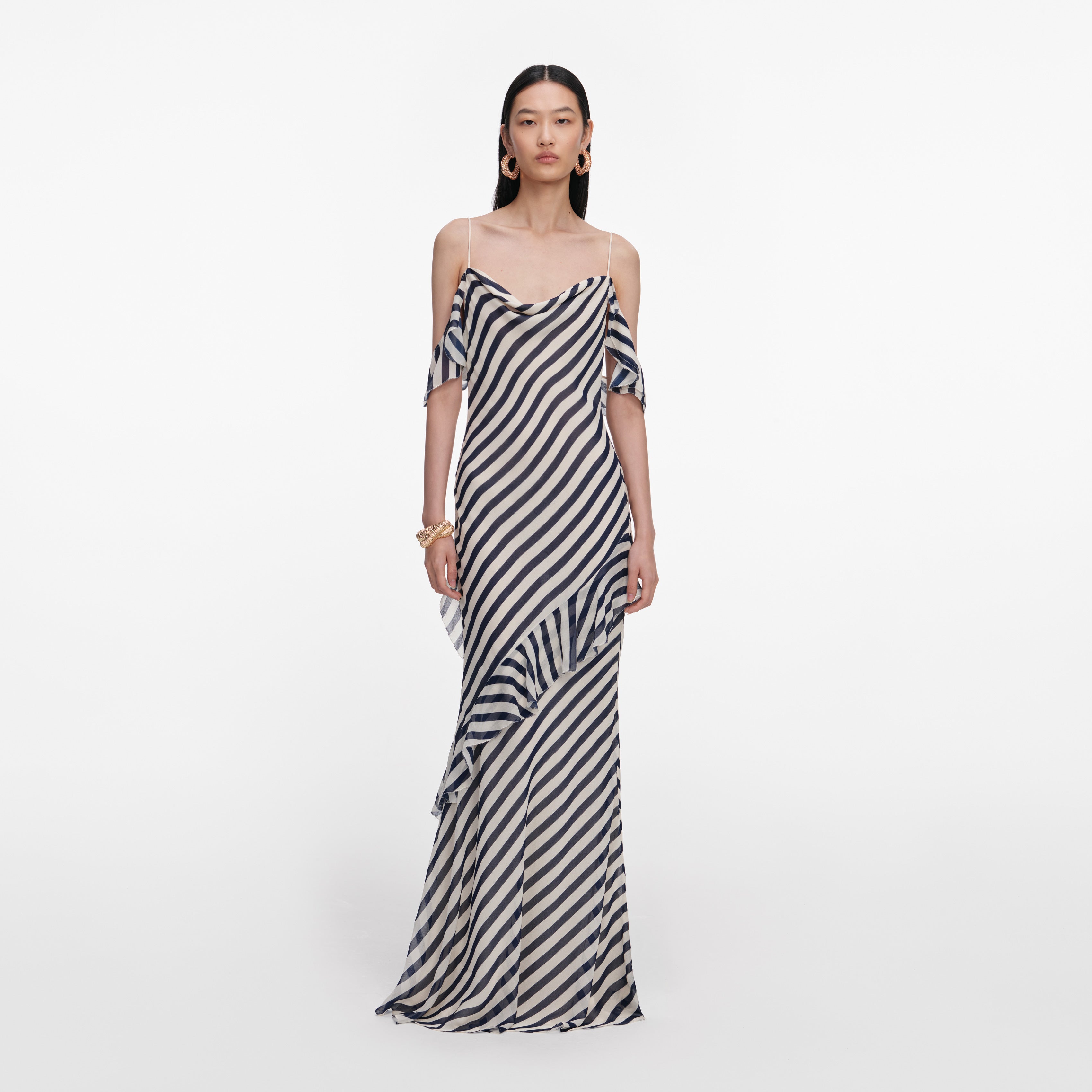 Navy Stripe Georgette Maxi Dress – self-portrait-US