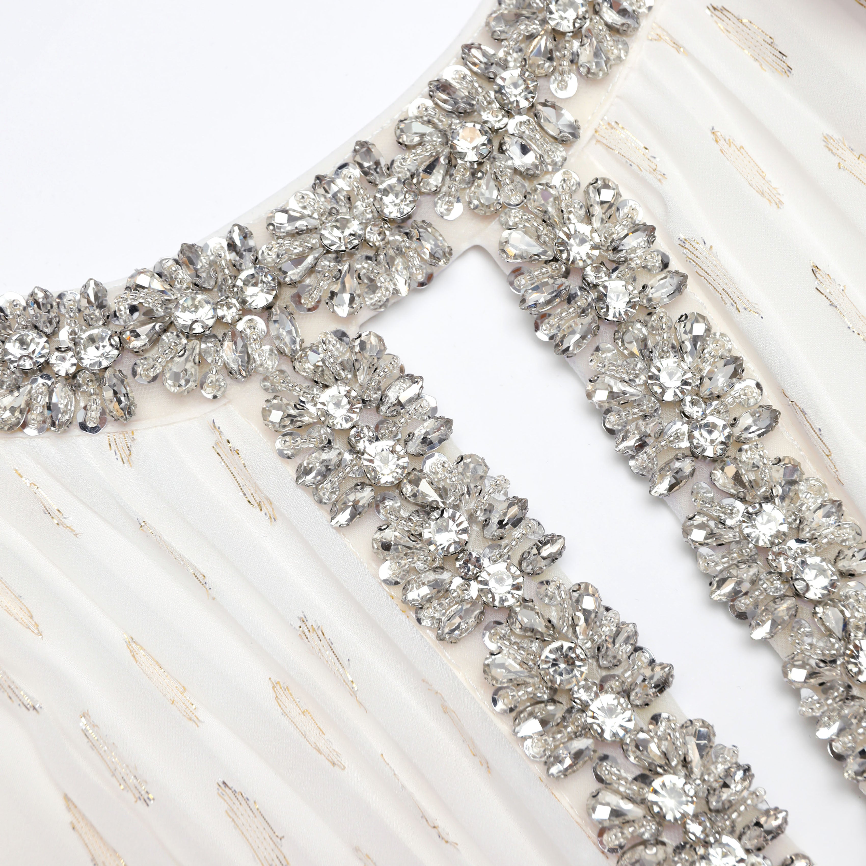 Cream And Gold Chiffon Maxi Dress