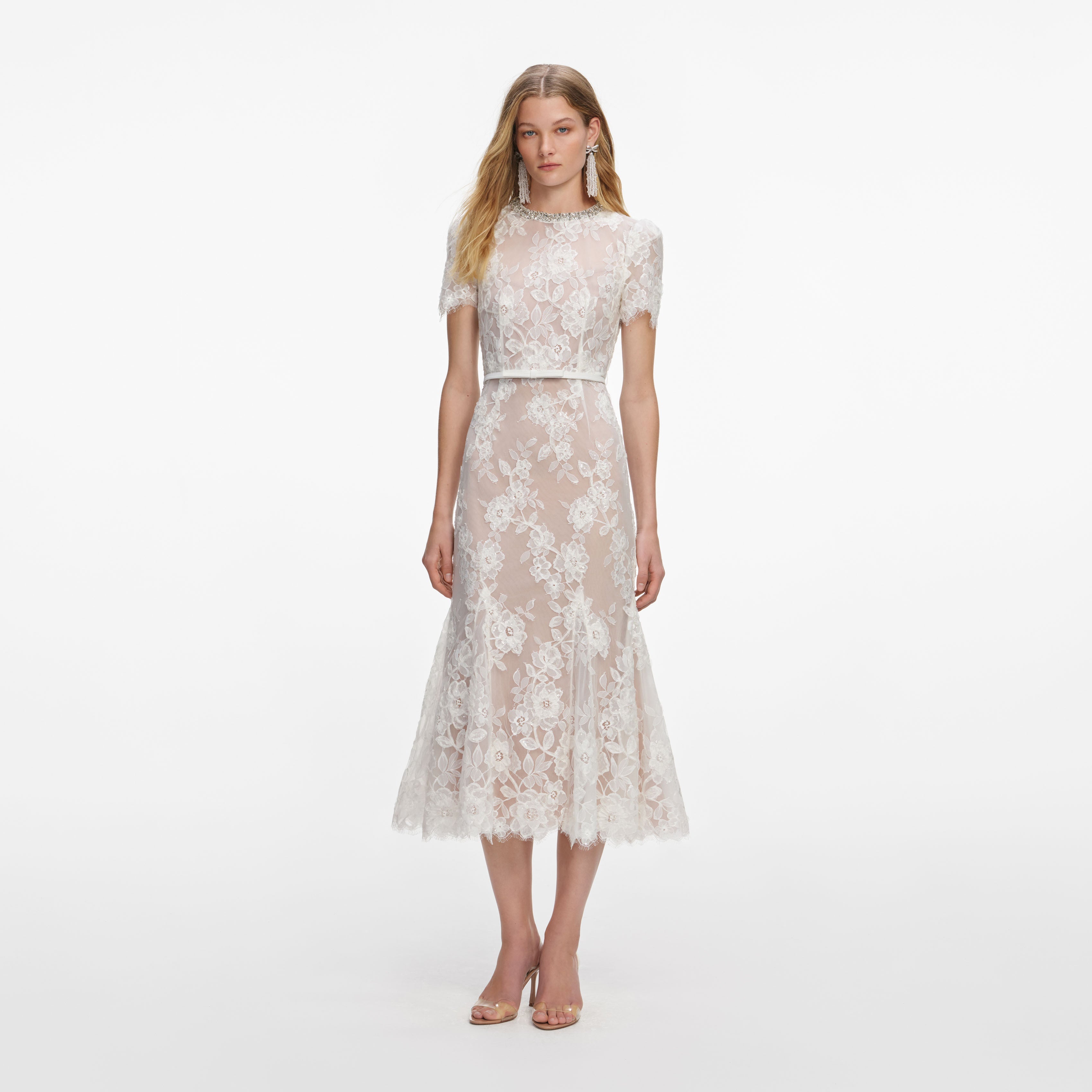 White Sequin Lace Midi Dress self-portrait-US White Sequin Lace Midi Dress self-portrait-US