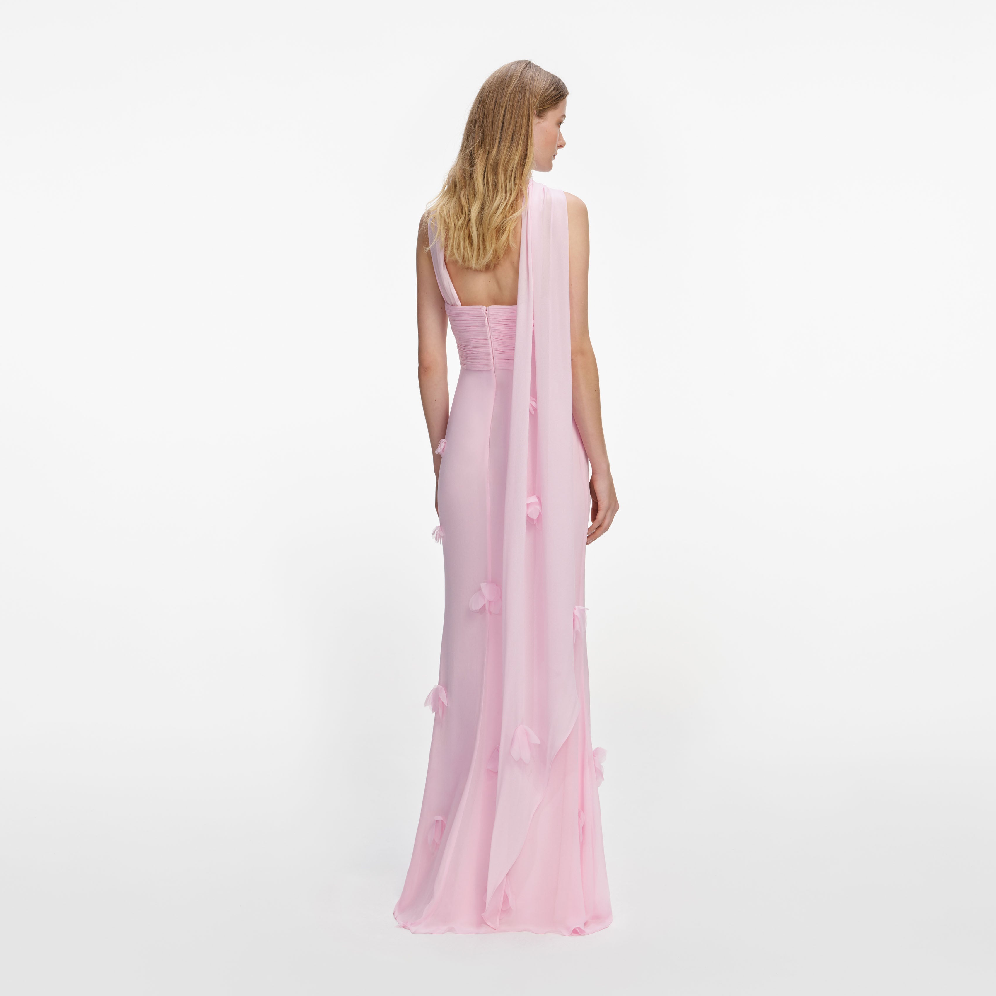 Pink Georgette Scarf Maxi Dress