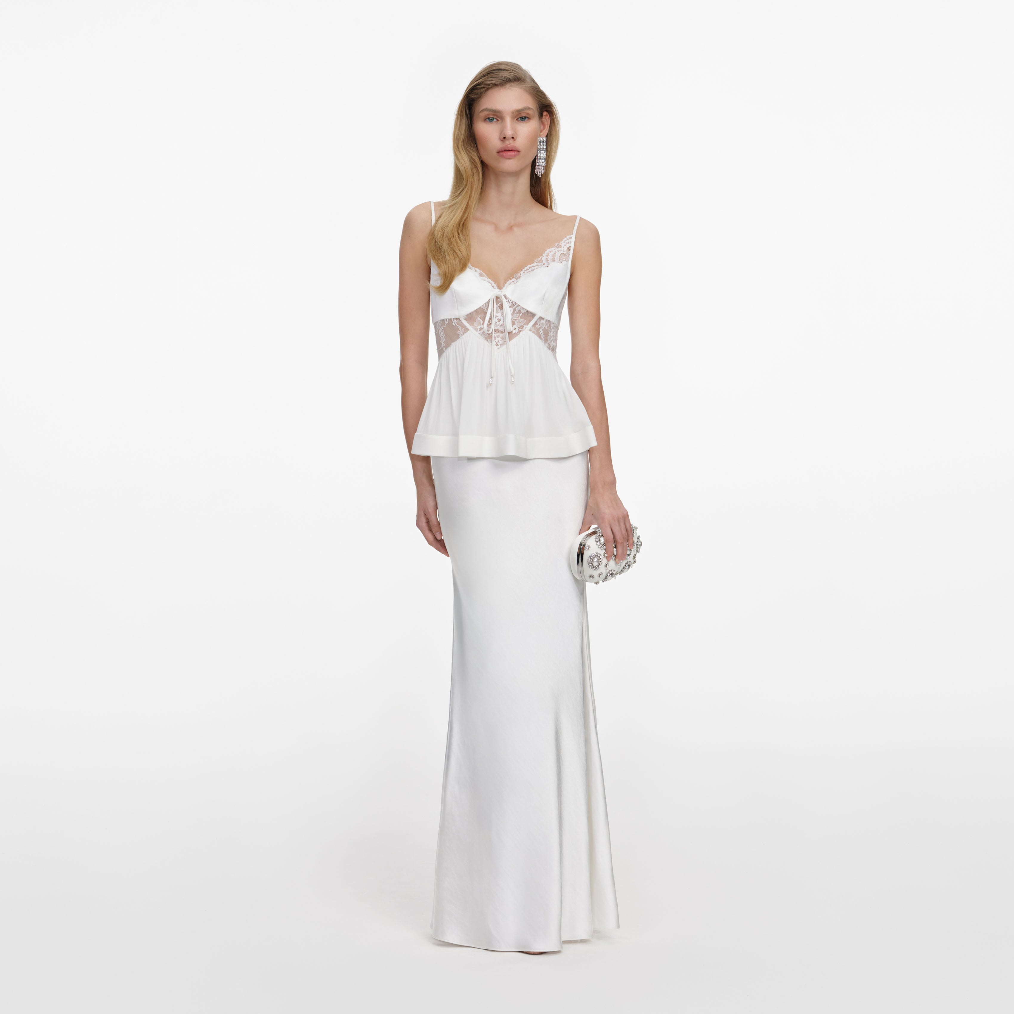self-portrait - White Georgette Satin Maxi Dress - US 8 self-portrait - White Georgette Satin Maxi Dress - US 8