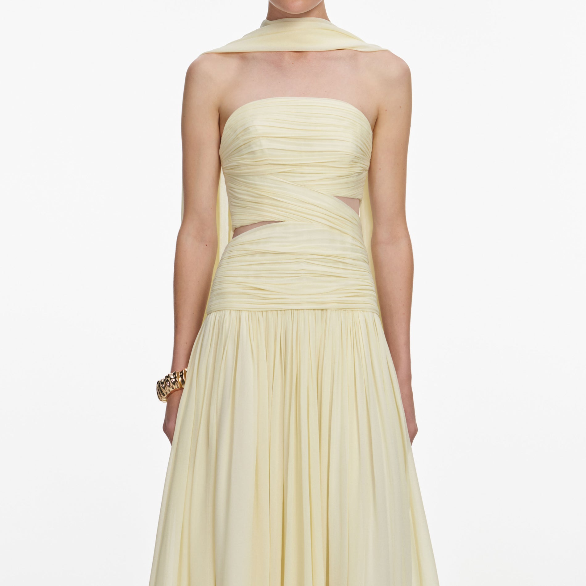 Yellow Georgette Scarf Midi Dress