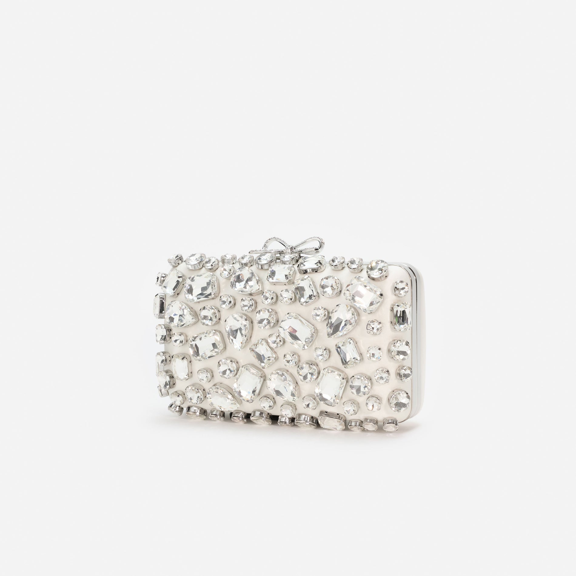 Cream Satin Crystal Clutch Bag