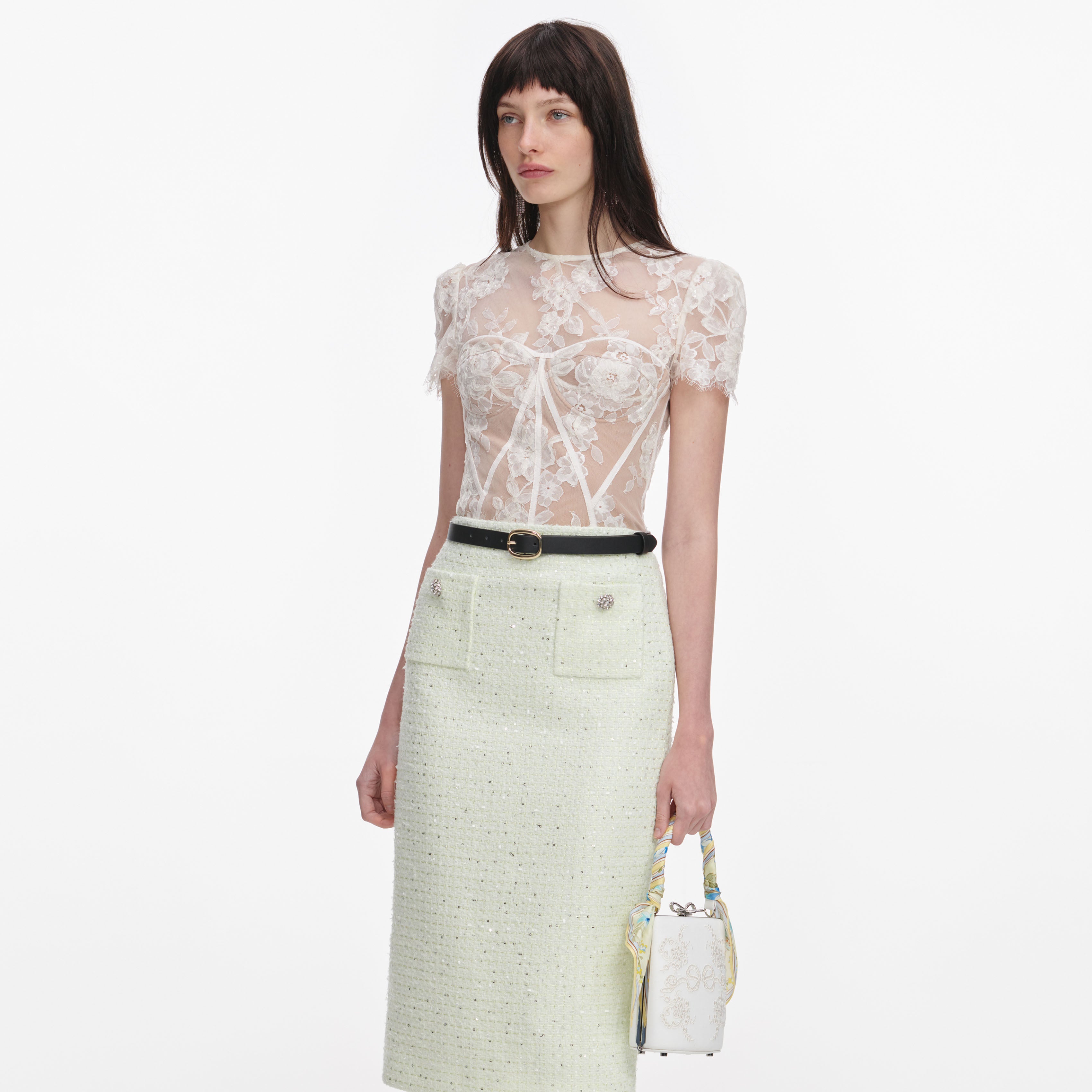 Cream Linen Yellow Floral Mini Bow Bag