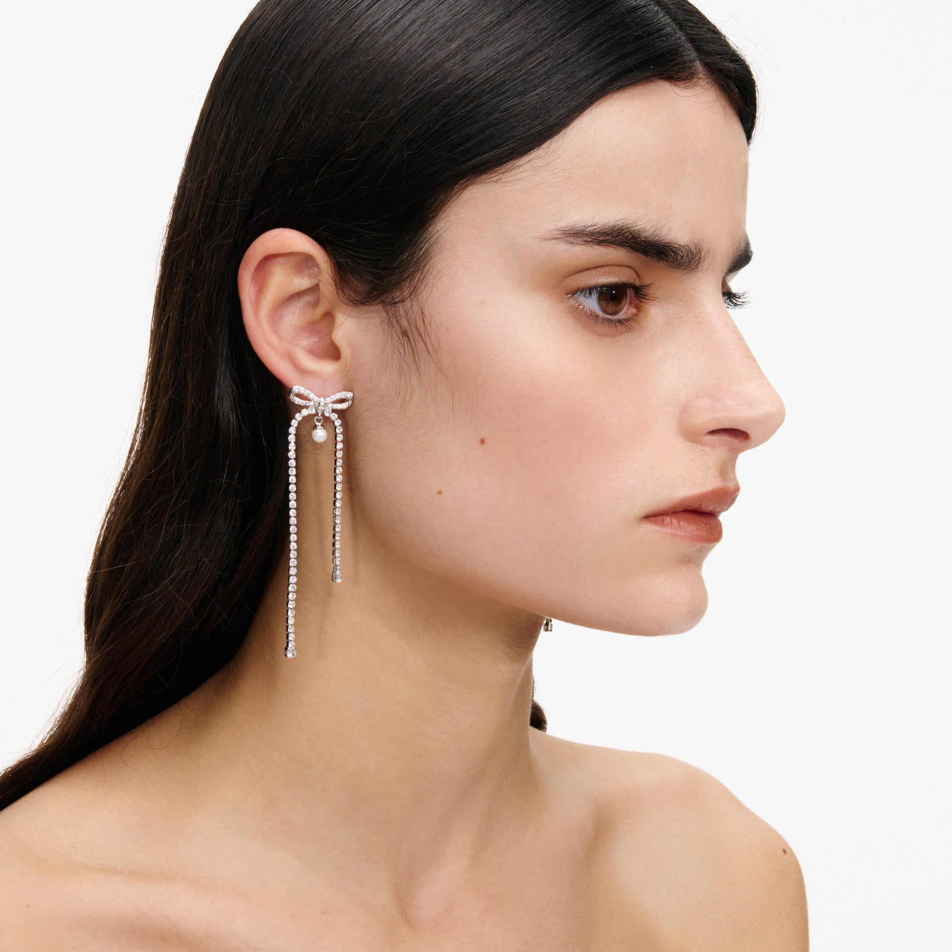 Crystal Bow Pearl Dangle Earrings