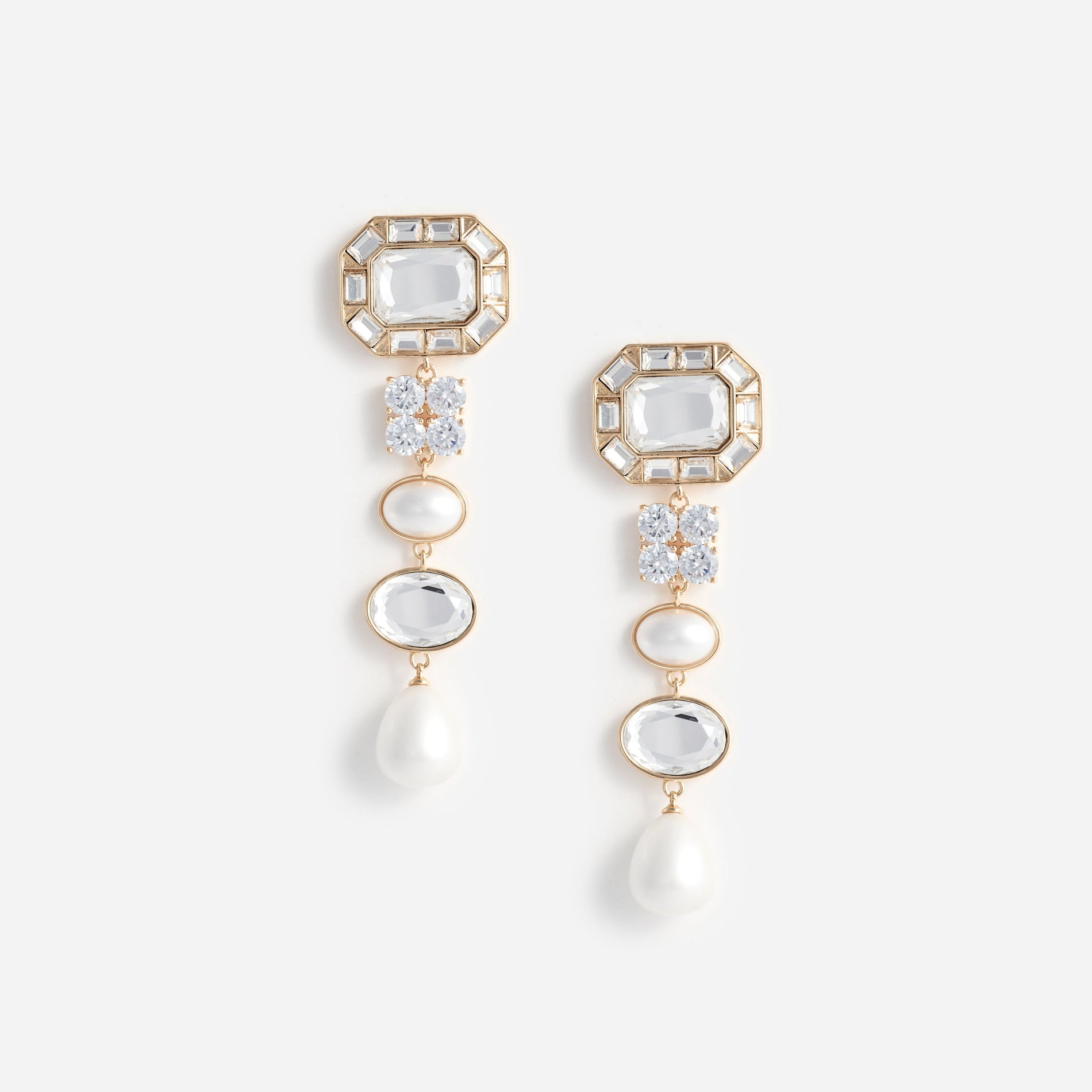 Gold Crystal Pearl Tiered Earrings