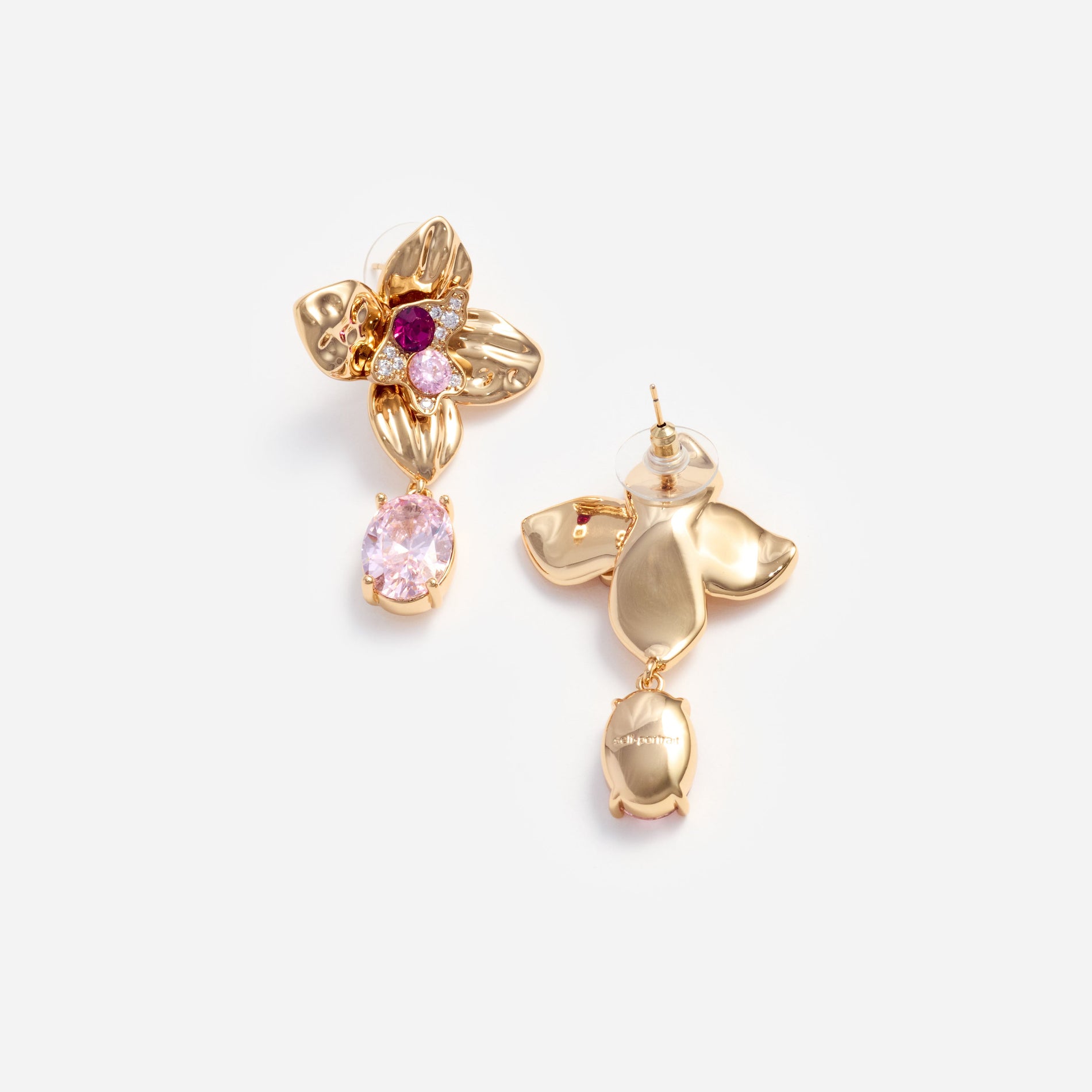 Gold Crystal Embellished Flower Earrings