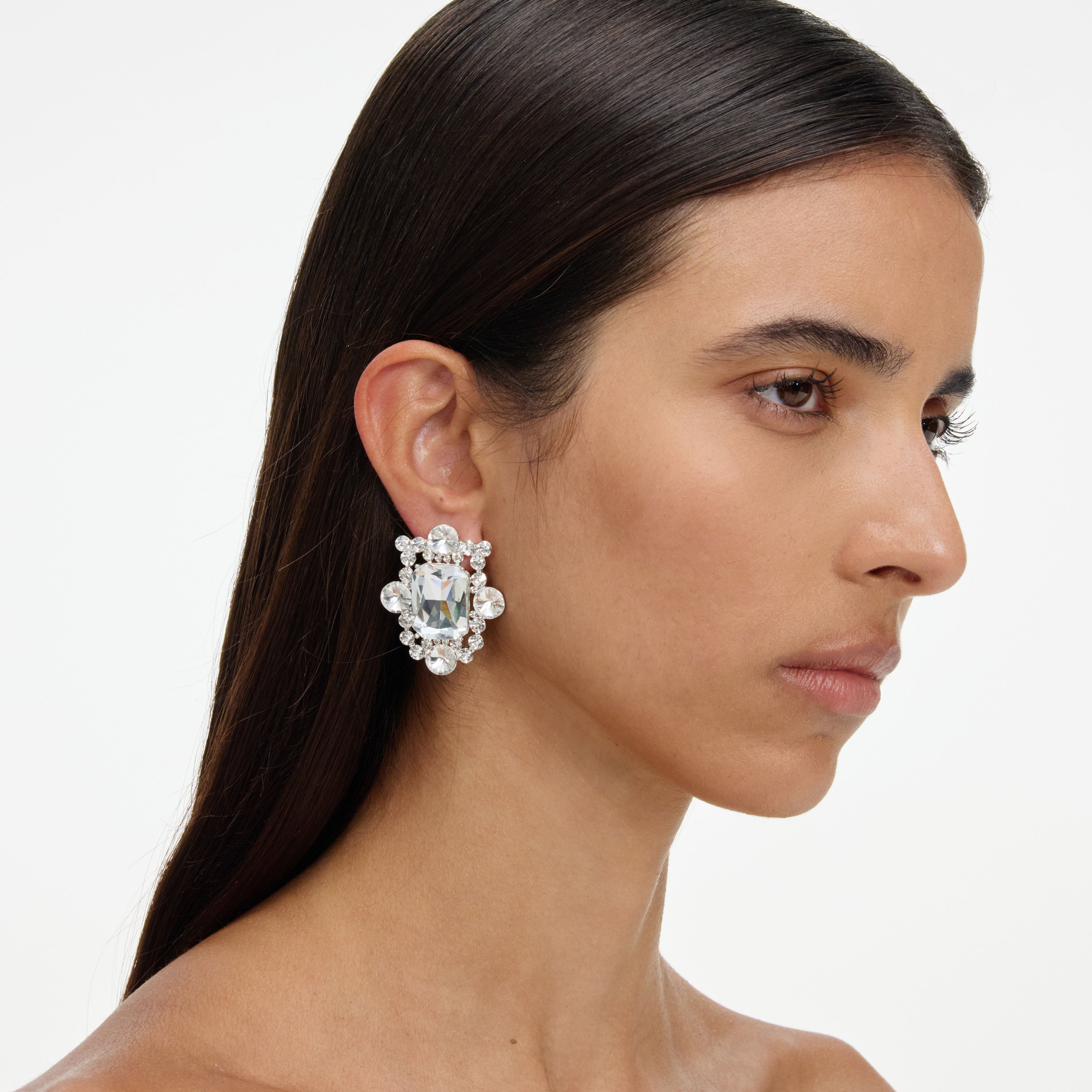 Silver Crystal Cluster Earrings