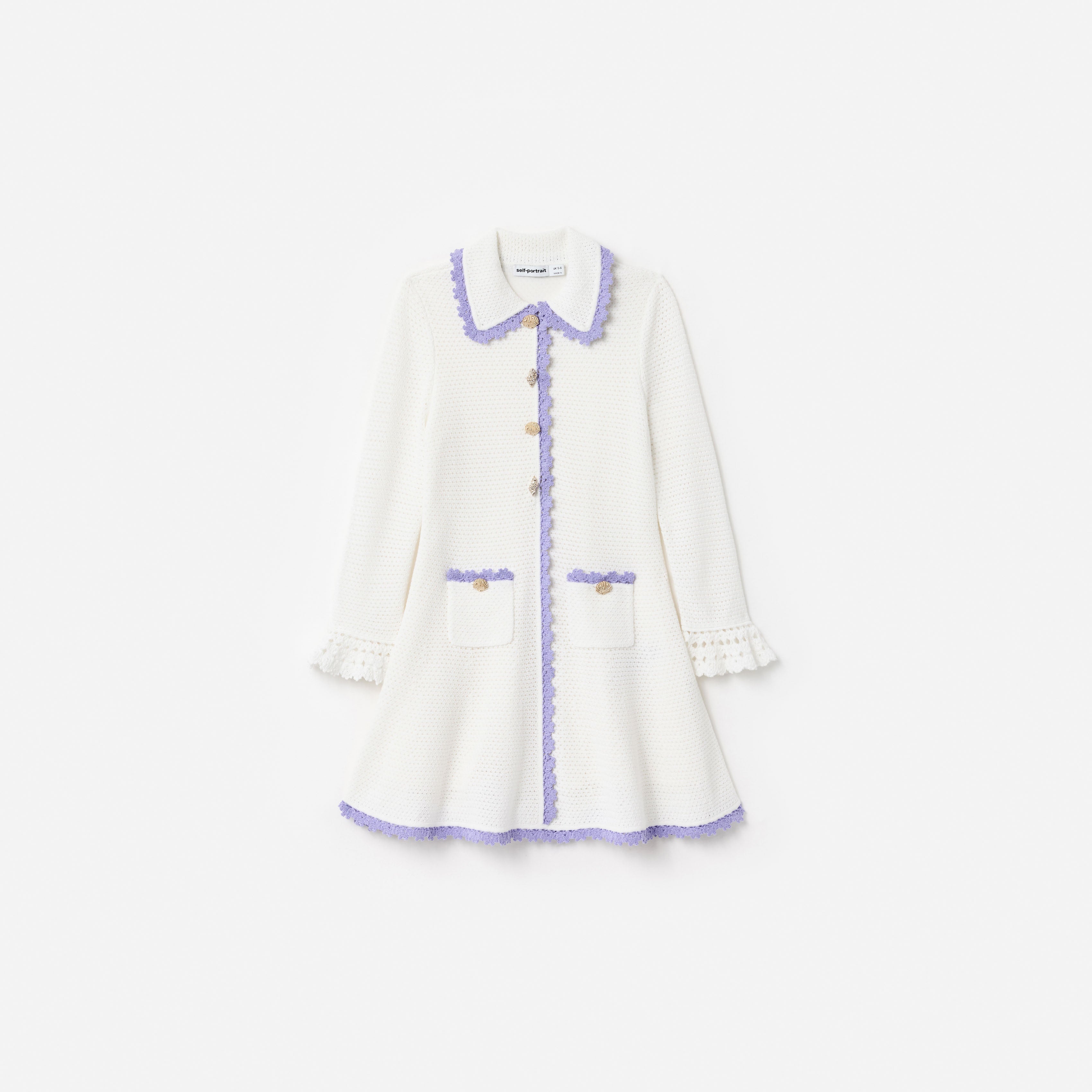 self-portrait - Cream Contrast Trim Pointelle Knit Dress