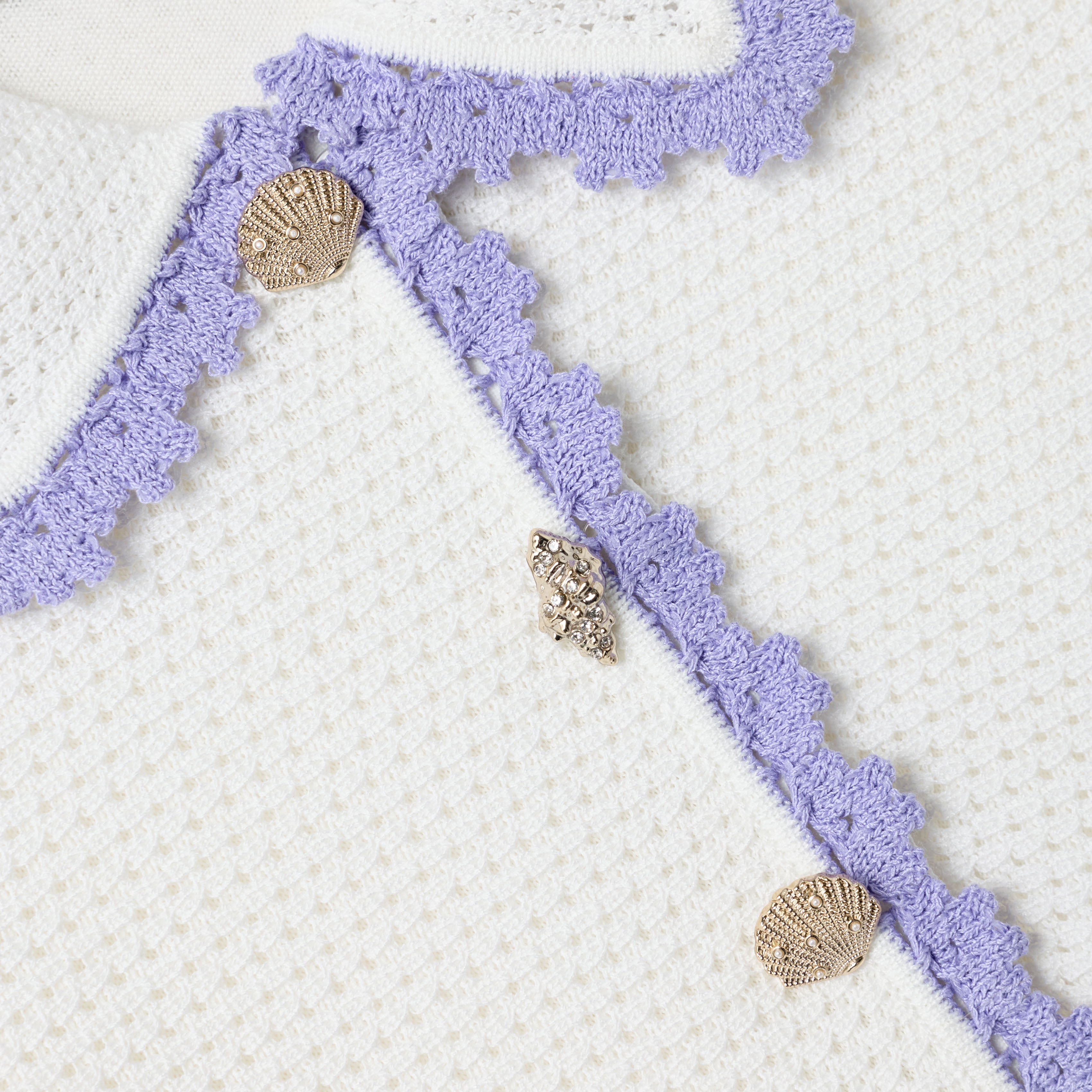 Cream Contrast Trim Pointelle Knit Dress