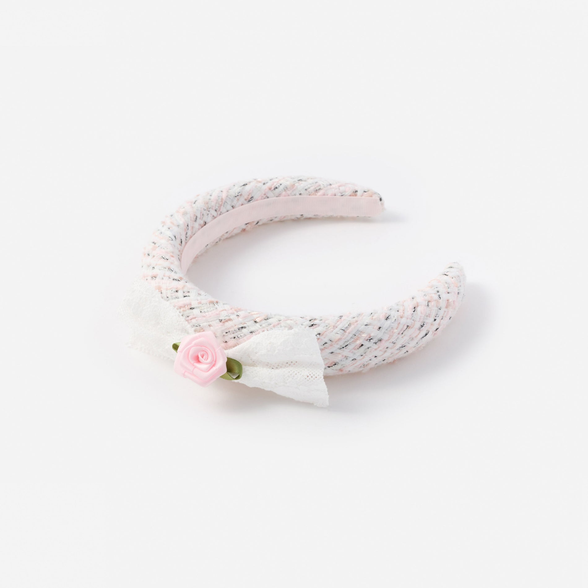 Pink Boucle Lace Bow Head Band