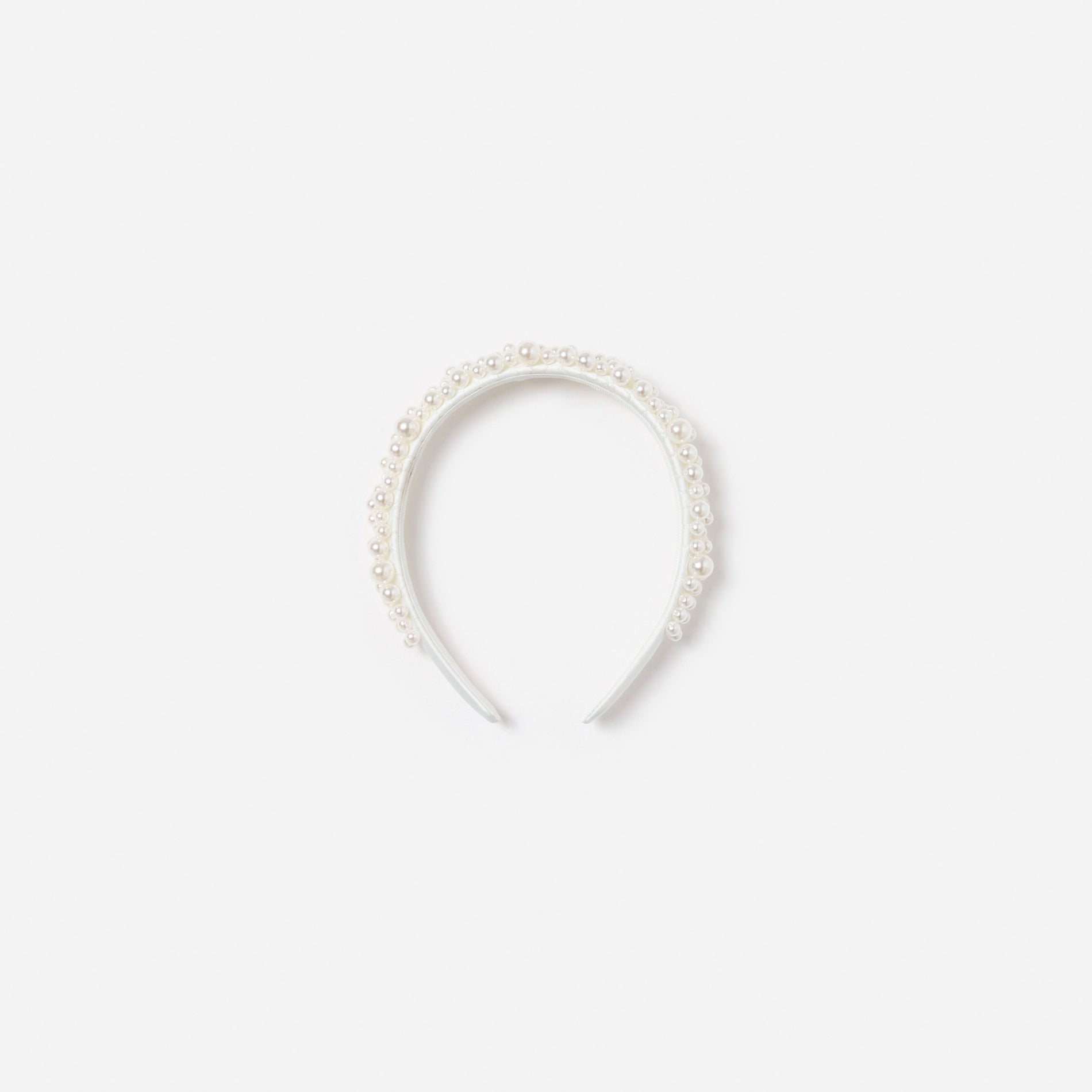 White Satin Pearl Embellished Headband