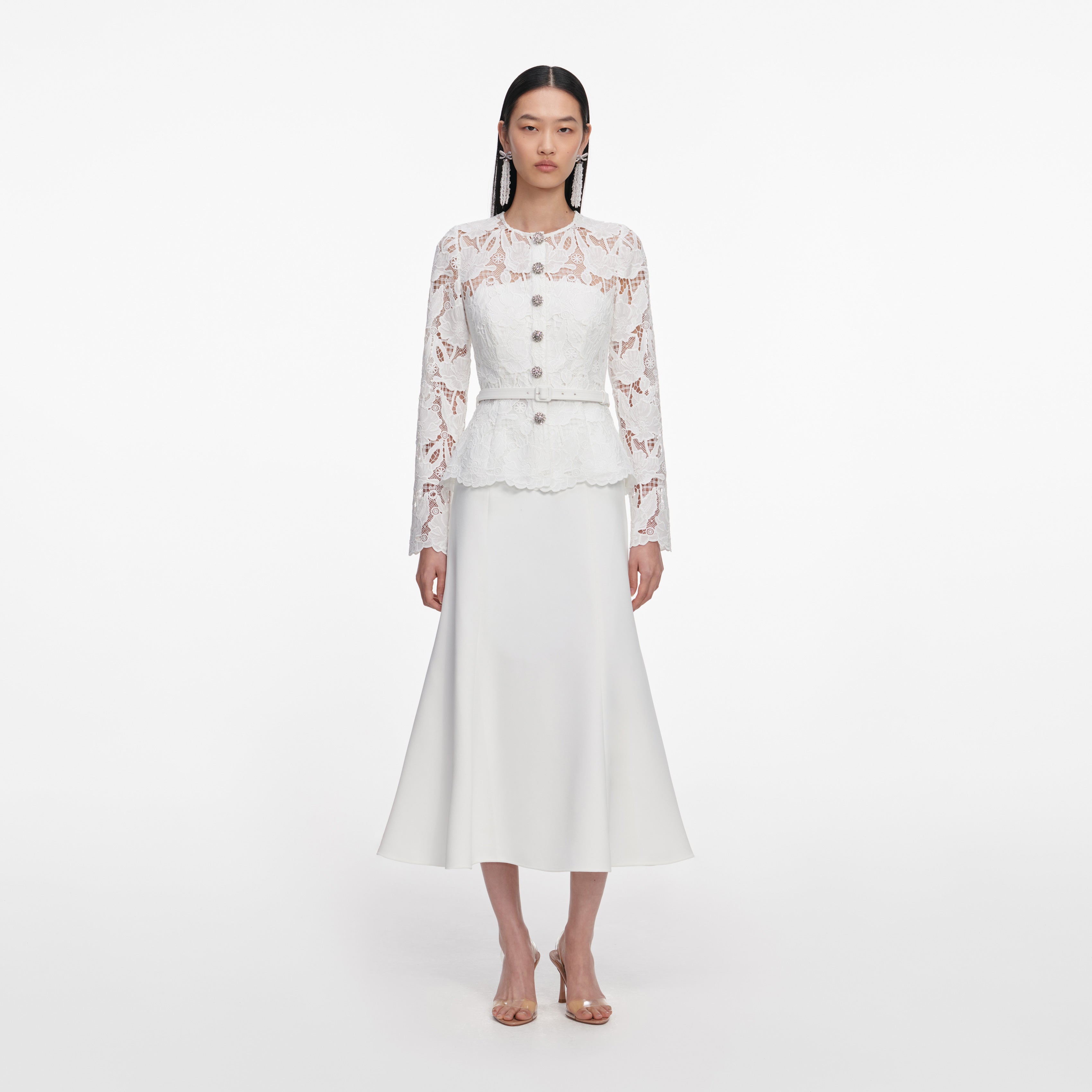 self portrait white lace panel midi dress self-portrait - White Flower Lace Midi Dress