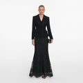Black Boucle Rhinestone Lace Maxi Dress
