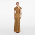 Gold Rhinestone Drape Maxi Dress