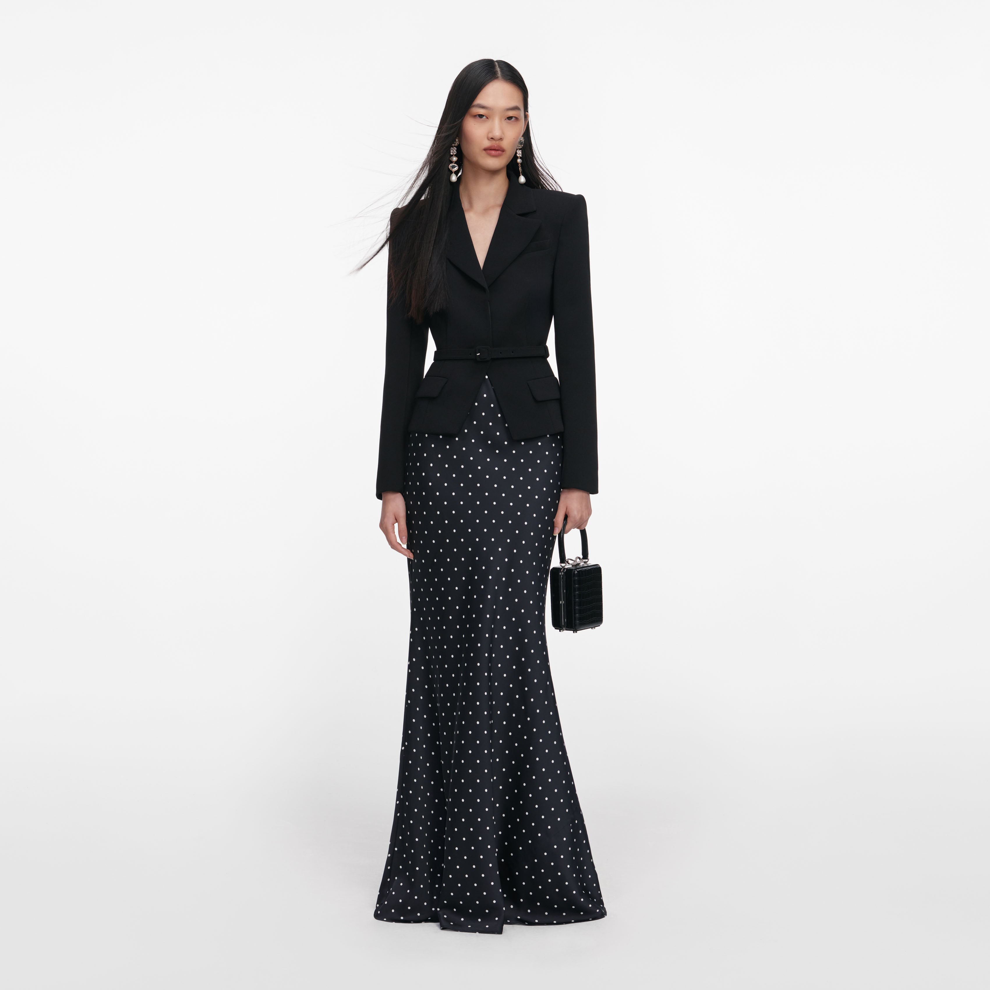 Black Crepe Polka Dot Maxi Dress self-portrait-US Black Crepe Polka Dot Maxi Dress self-portrait-US