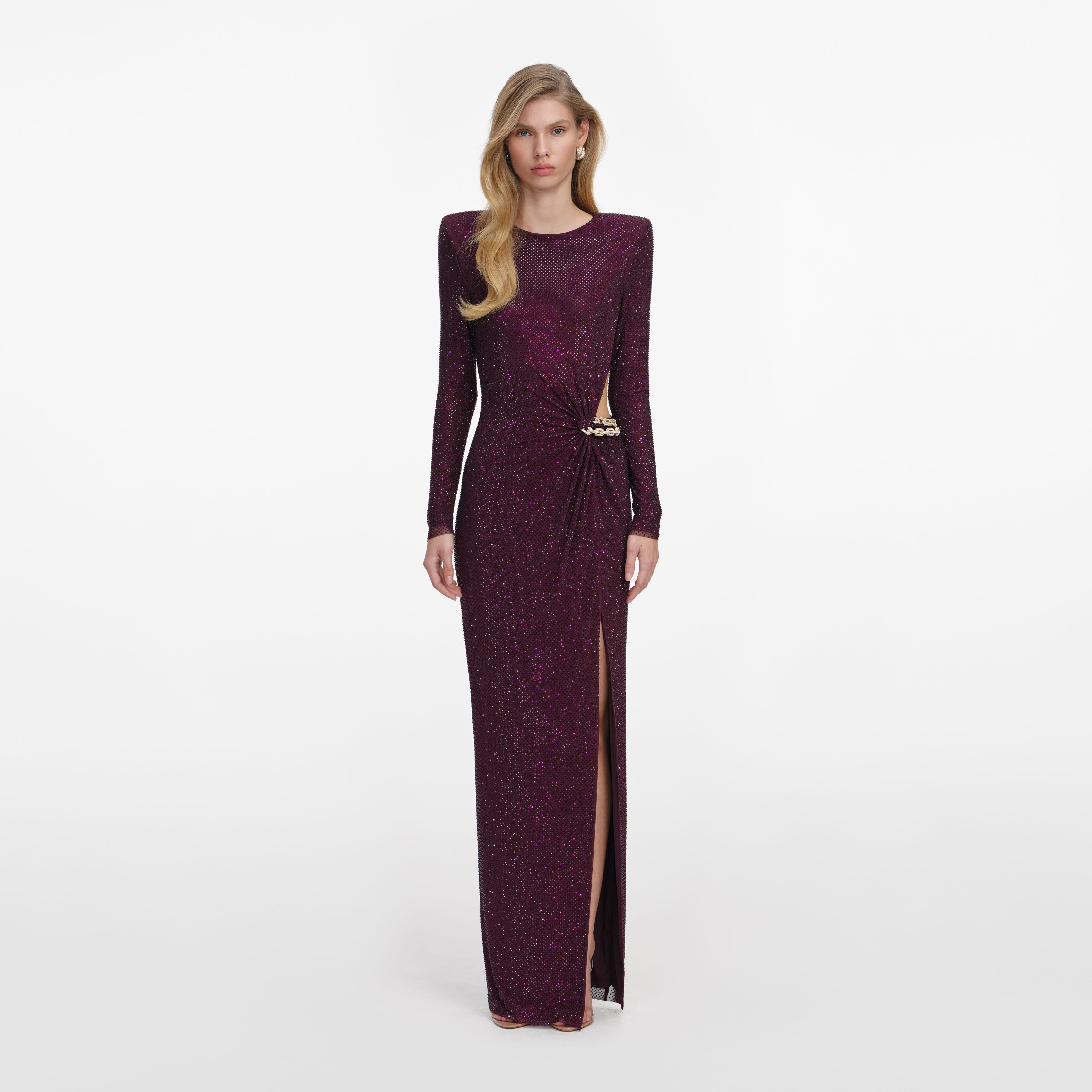 self-portrait - Burgundy Rhinestone Embellished Maxi Dress - US 12 self-portrait - Burgundy Rhinestone Embellished Maxi Dress - US 12