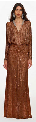 Brown Rhinestone Embellished Maxi Dress