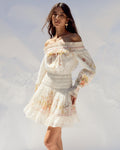 Cream Floral Organza Ruffle Mini Dress
