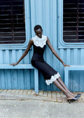Black Contrast Lace Bodice Midi Dress