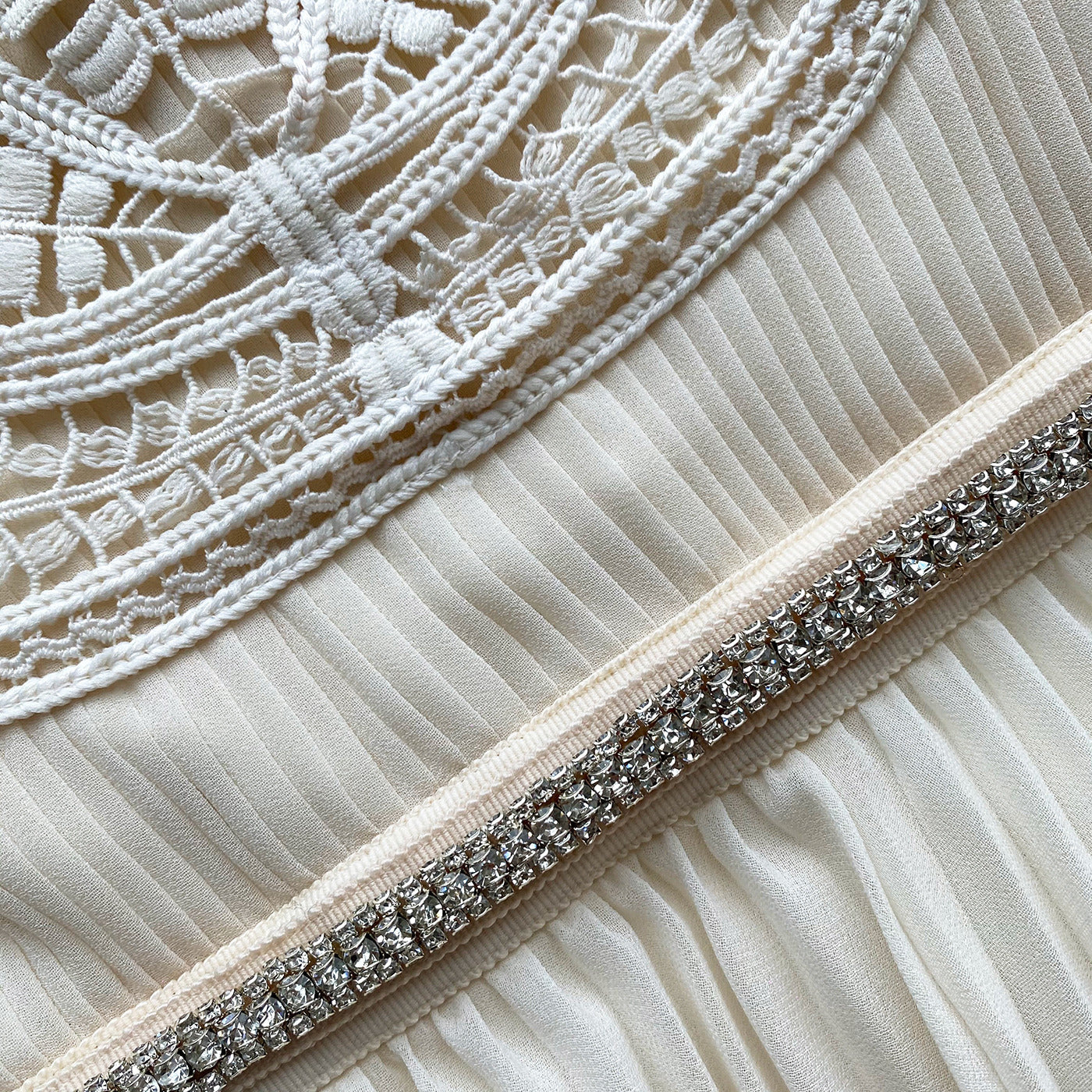 Ivory Macrame Lace Chiffon Mini Dress