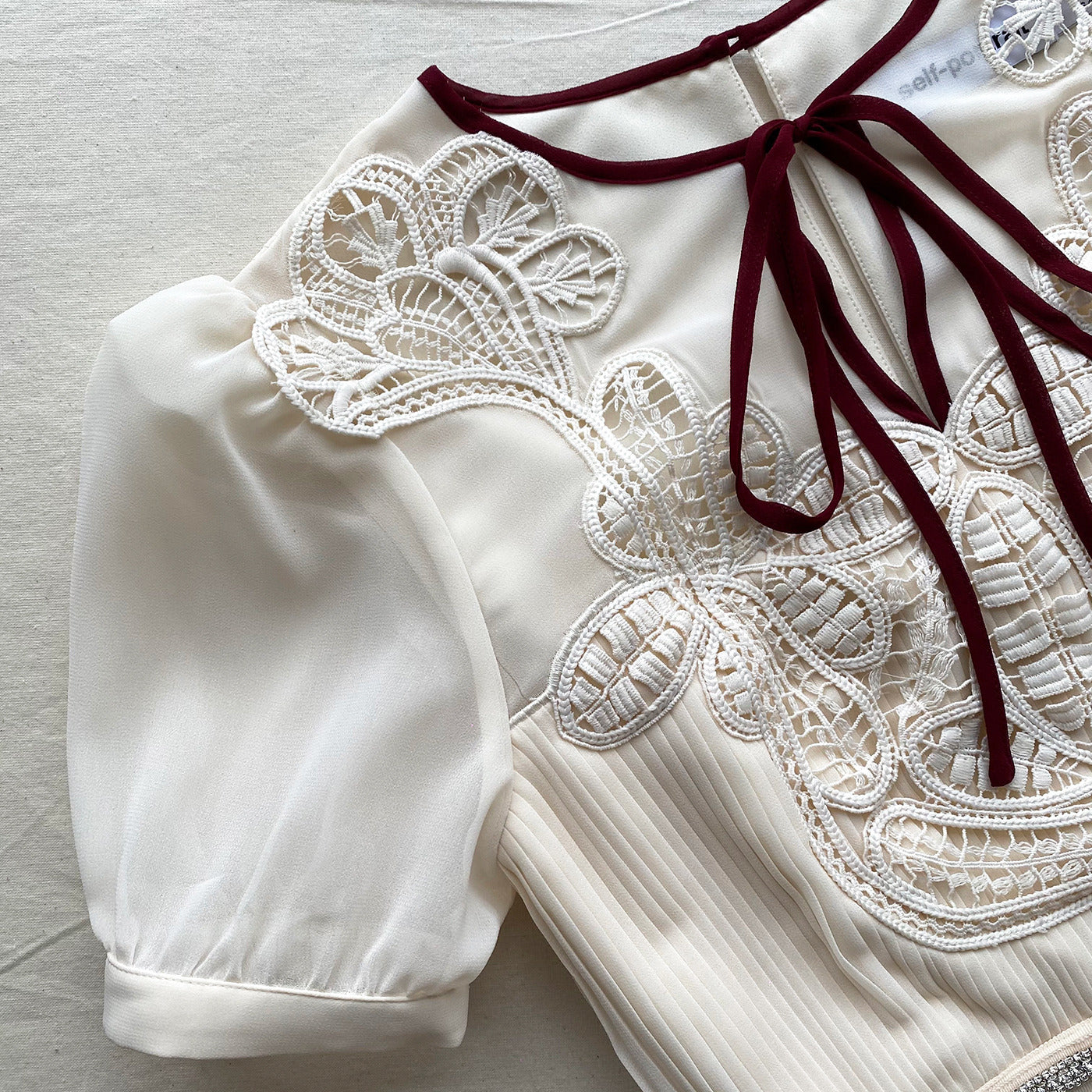 Ivory Macrame Lace Chiffon Mini Dress
