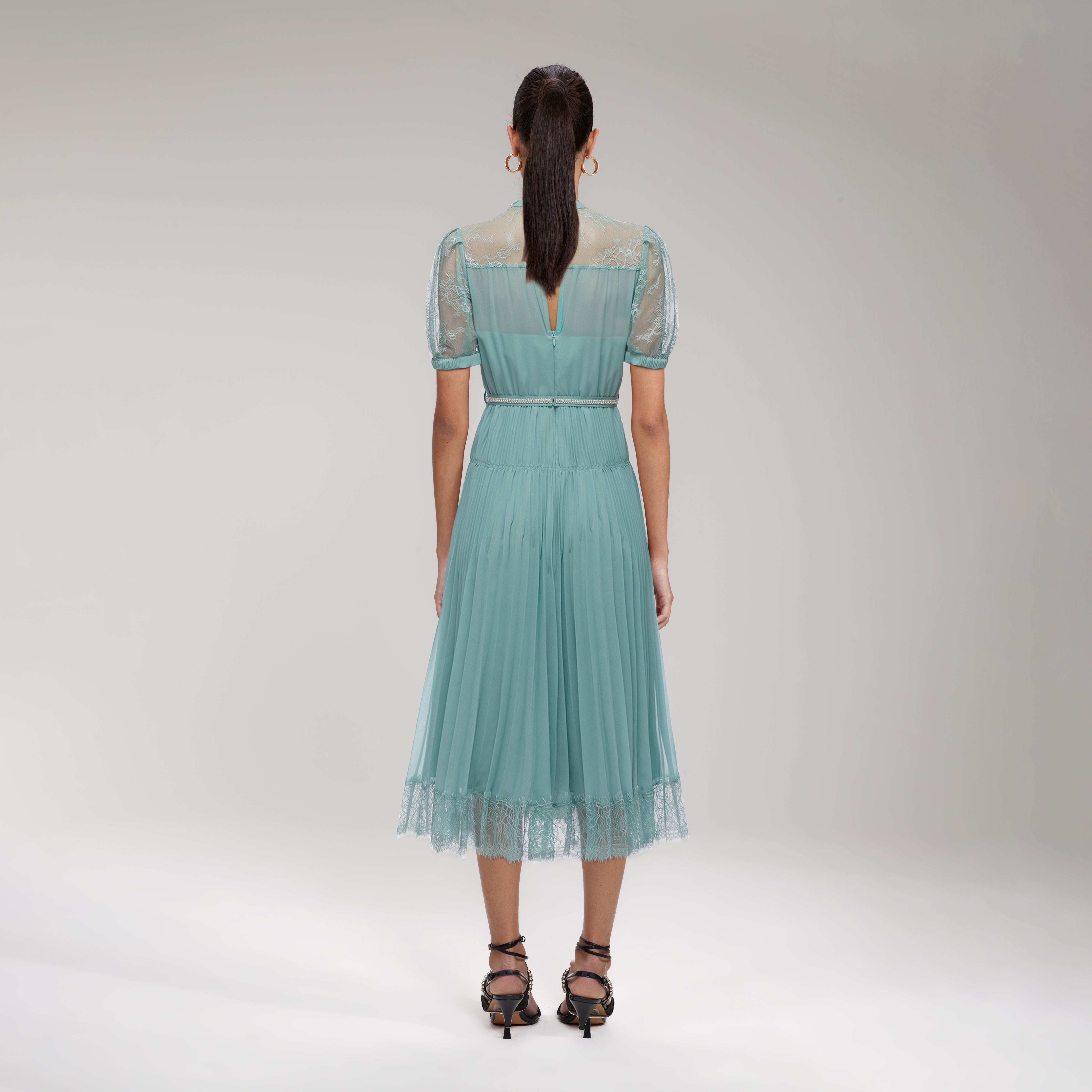 Sage Lace Trim Midi Dress | self-portrait-US