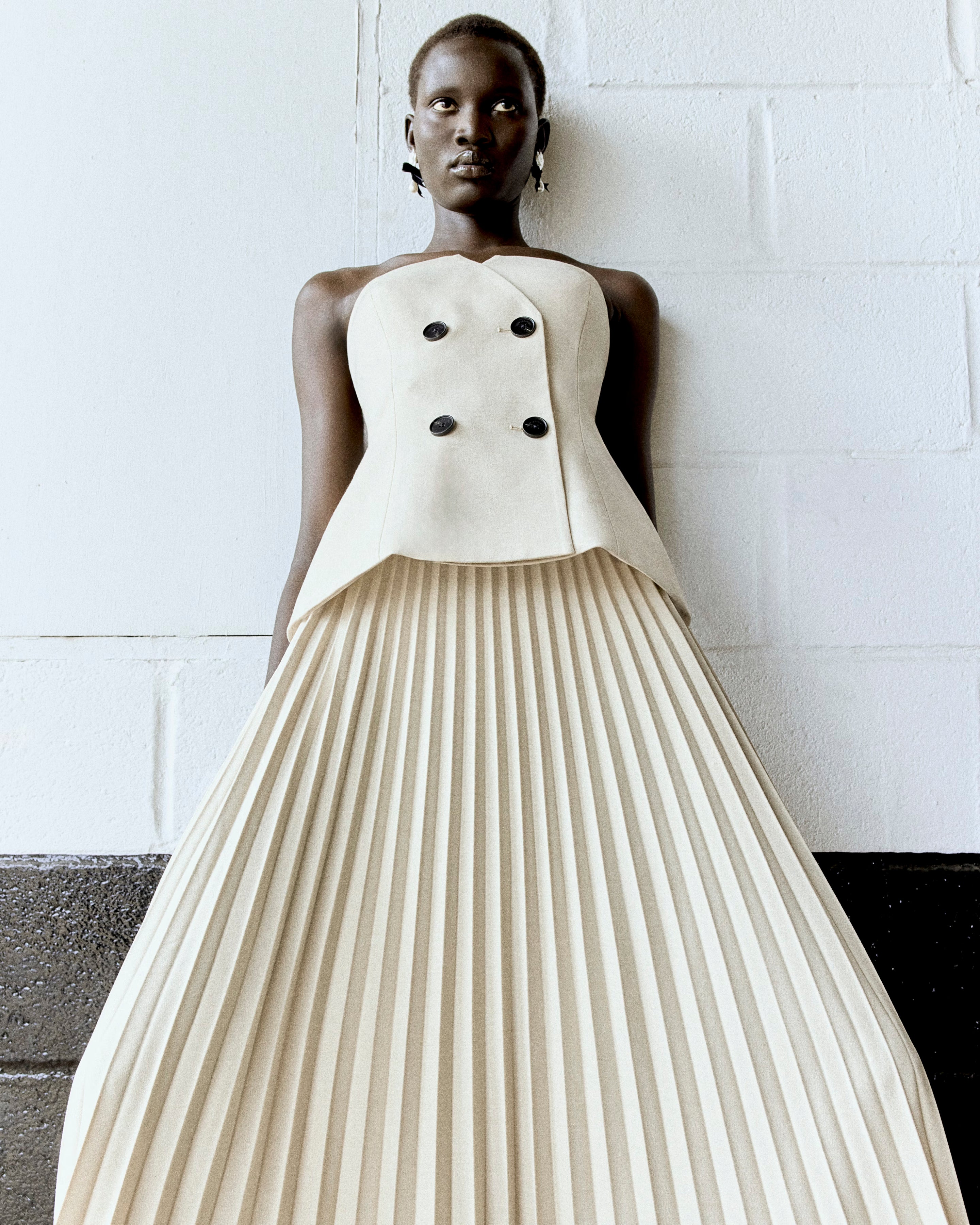 Beige Bandeau Pleated Midi Dress – self-portrait-US
