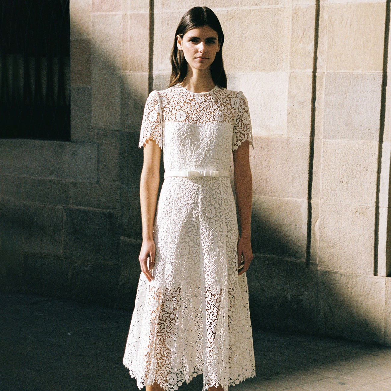 White Rose Lace Midi Dress