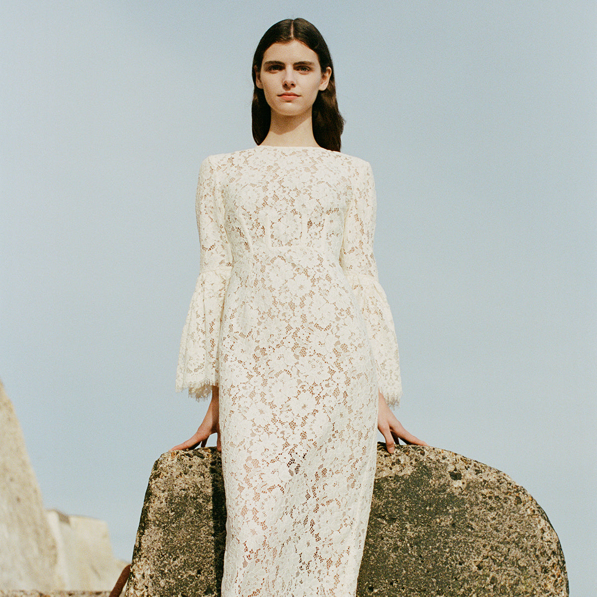Ivory Cotton Lace Midi Dress – self-portrait-US