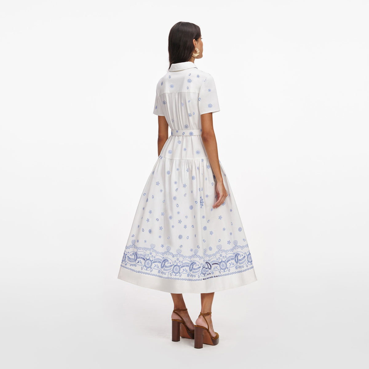 self-portrait - White And Blue Embroidered Midi Dress - US 0